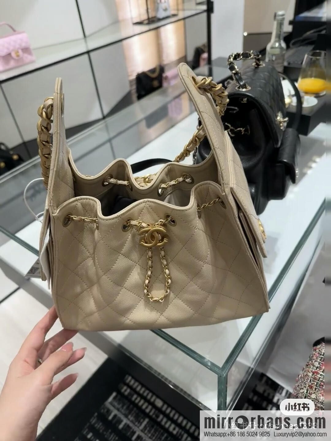 CHANEL Hippie Shopping Bag S AS5293 Milk Tea