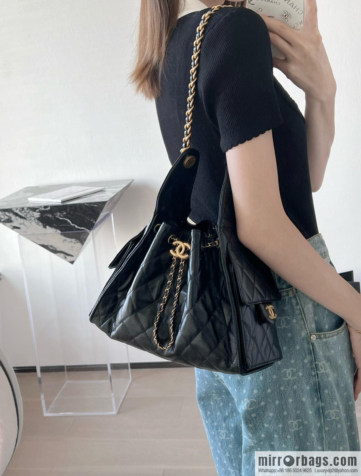 CHANEL Hippie Shopping Bag Small, Black ♥ AS5293