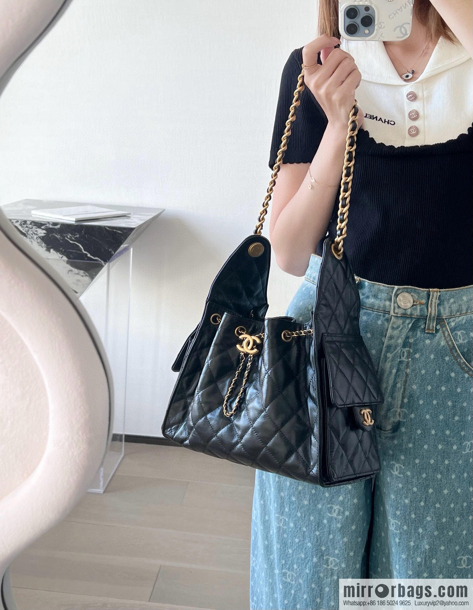 CHANEL Hippie Shopping Bag Small, Black ♥ AS5293