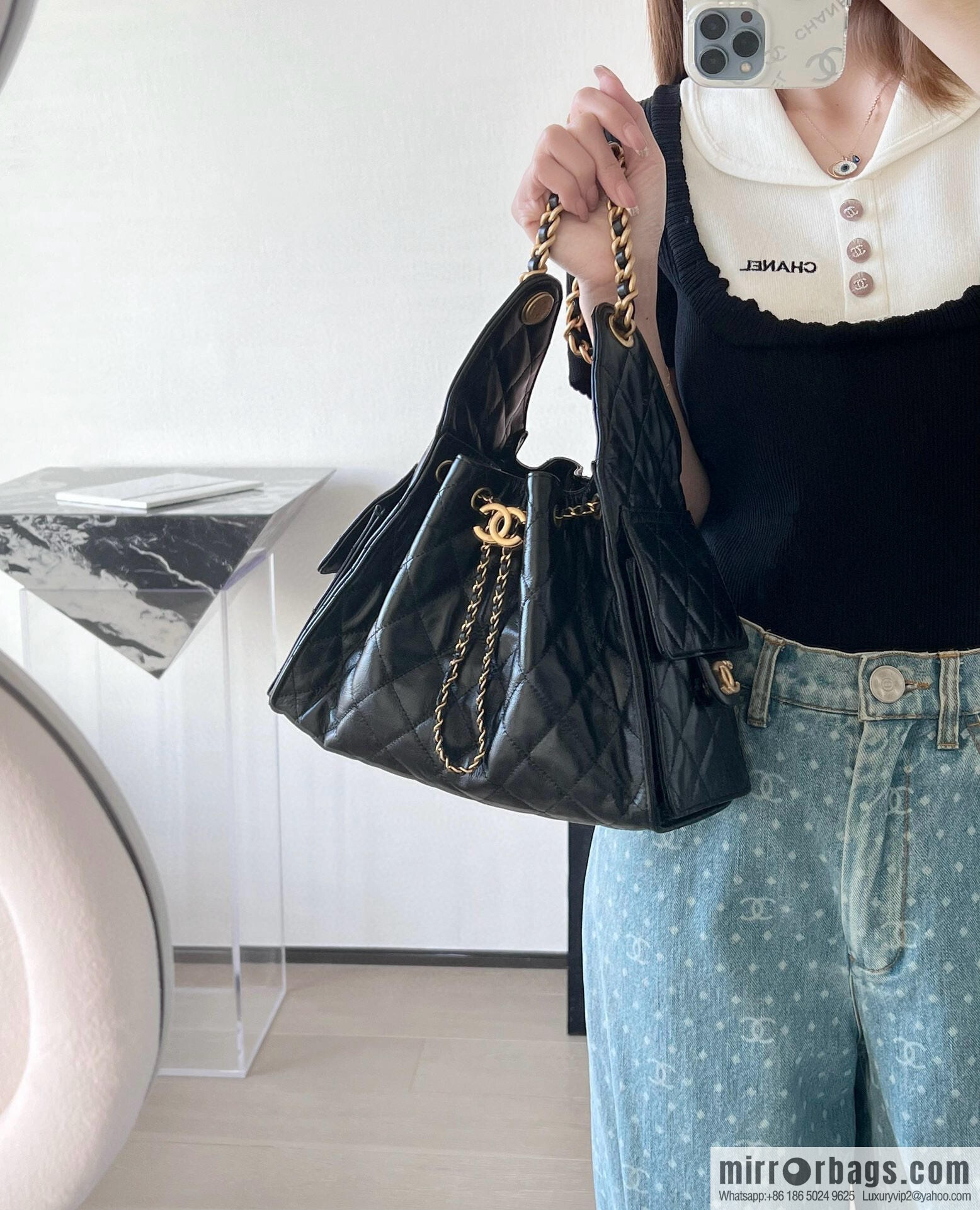 CHANEL Hippie Shopping Bag Small, Black ♥ AS5293