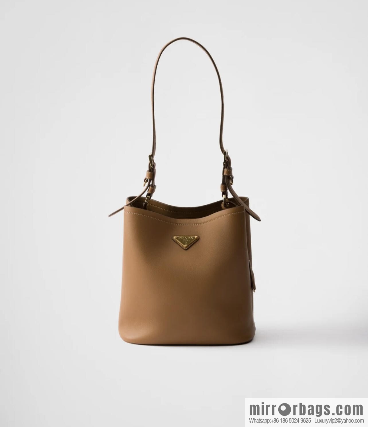 PRADA's new 1BE080 bucket bag, caramel color