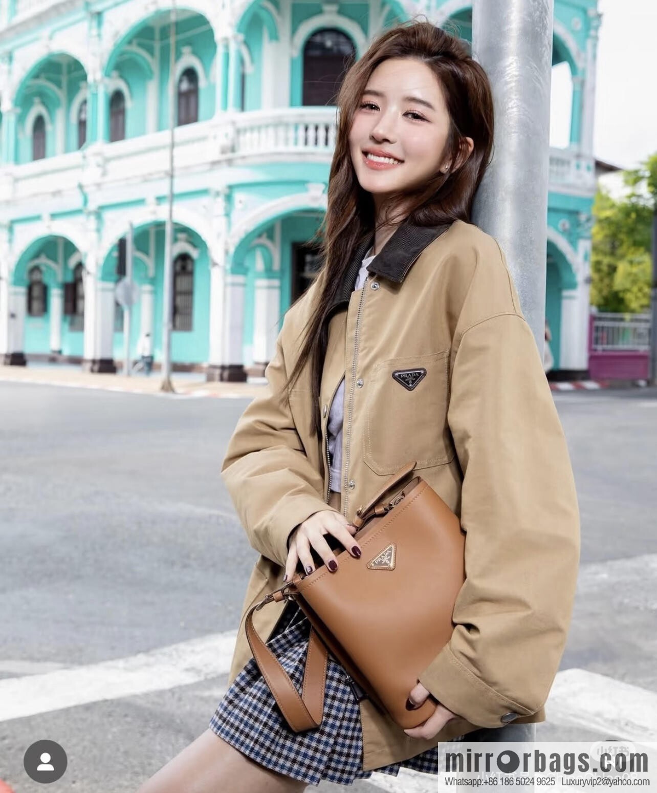 PRADA's new 1BE080 bucket bag, caramel color