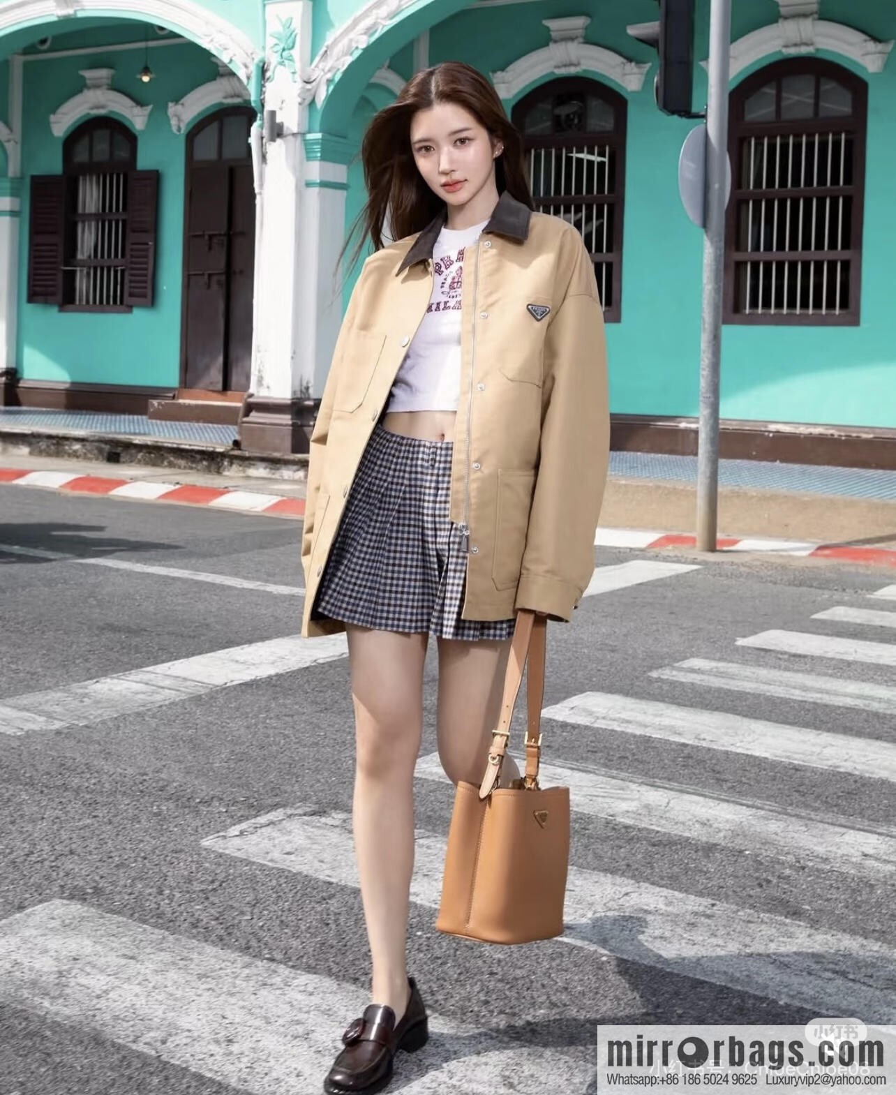 PRADA's new 1BE080 bucket bag, caramel color
