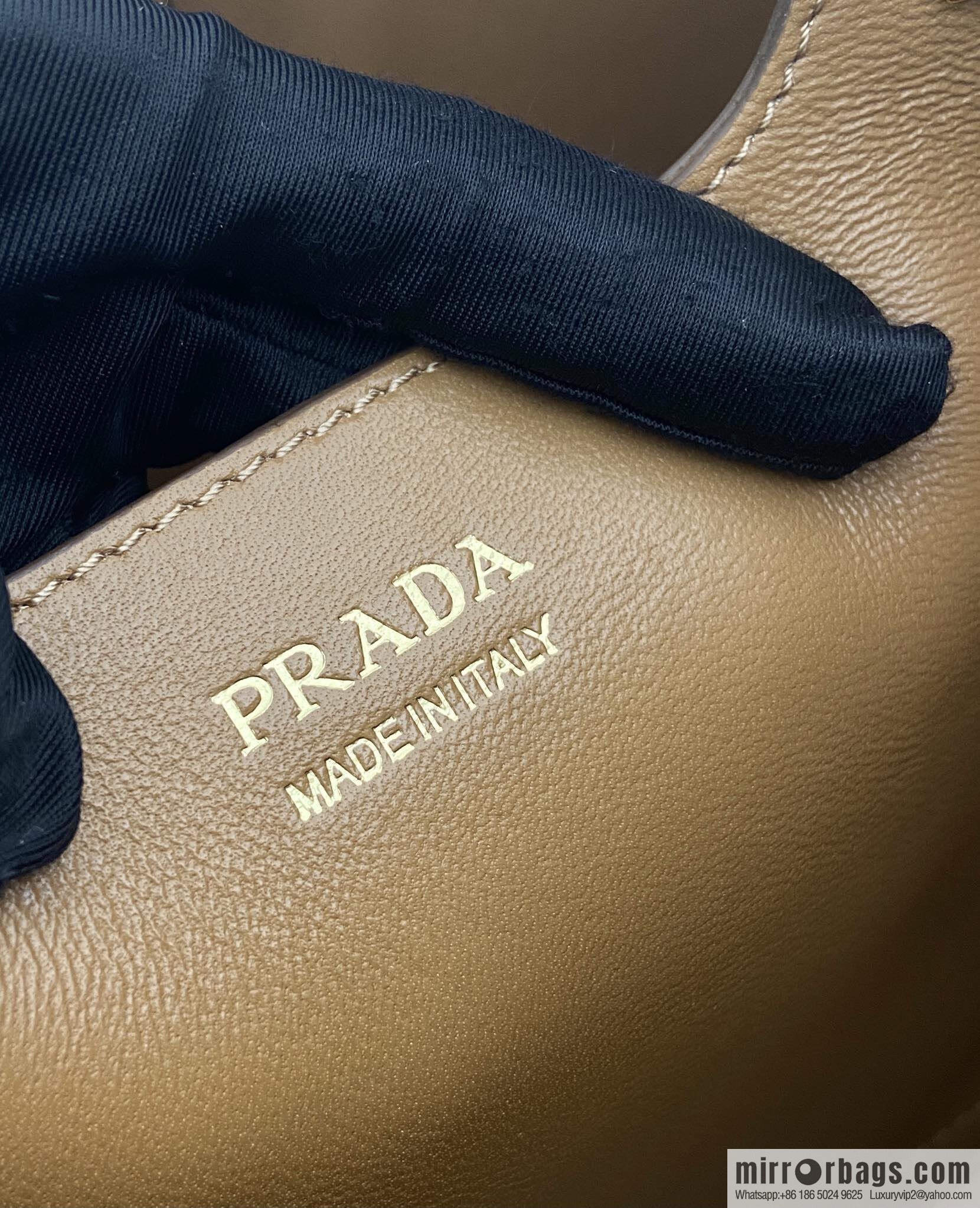 PRADA's new 1BE080 bucket bag, caramel color