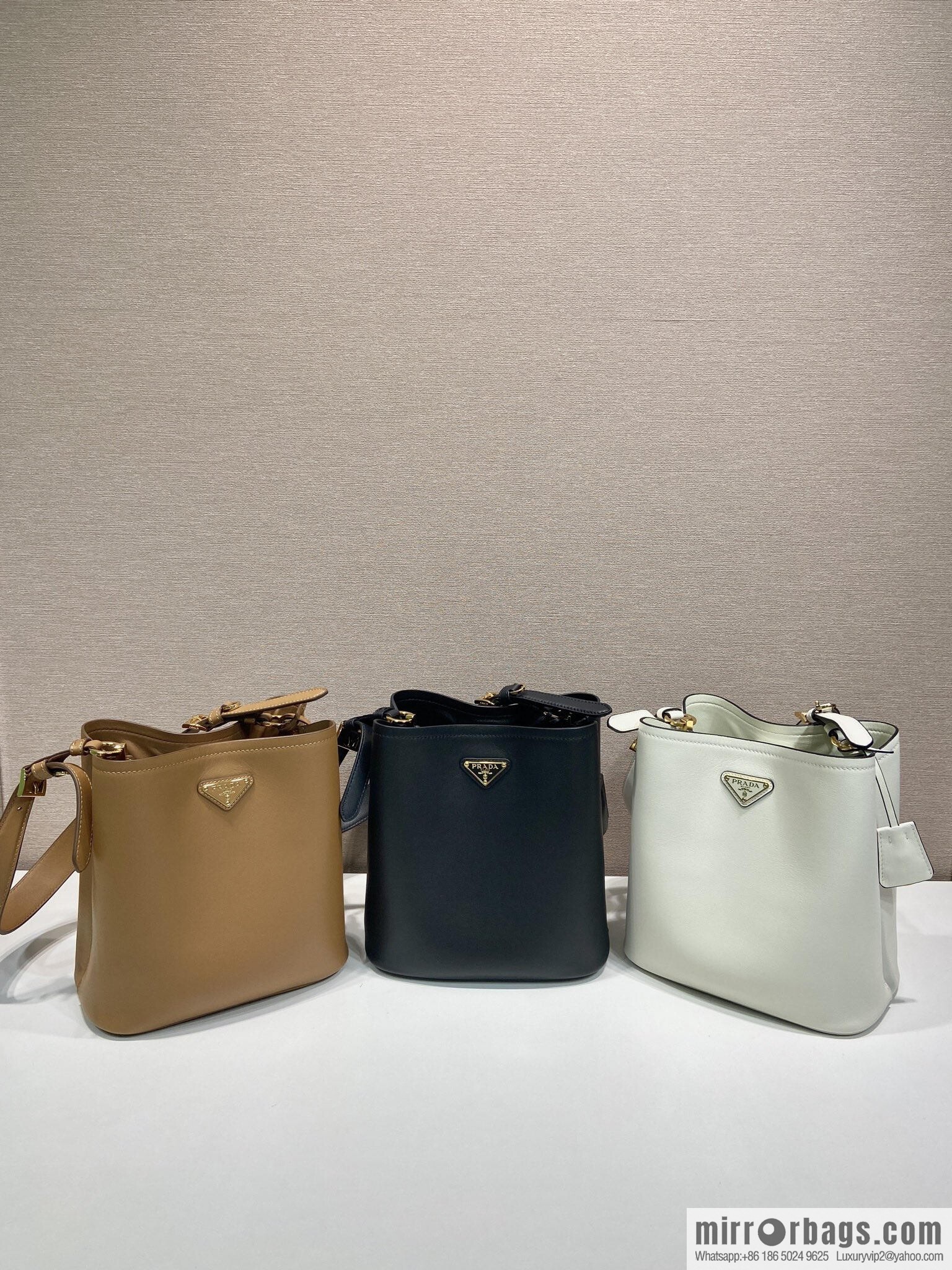 PRADA's new 1BE080 bucket bag, caramel color