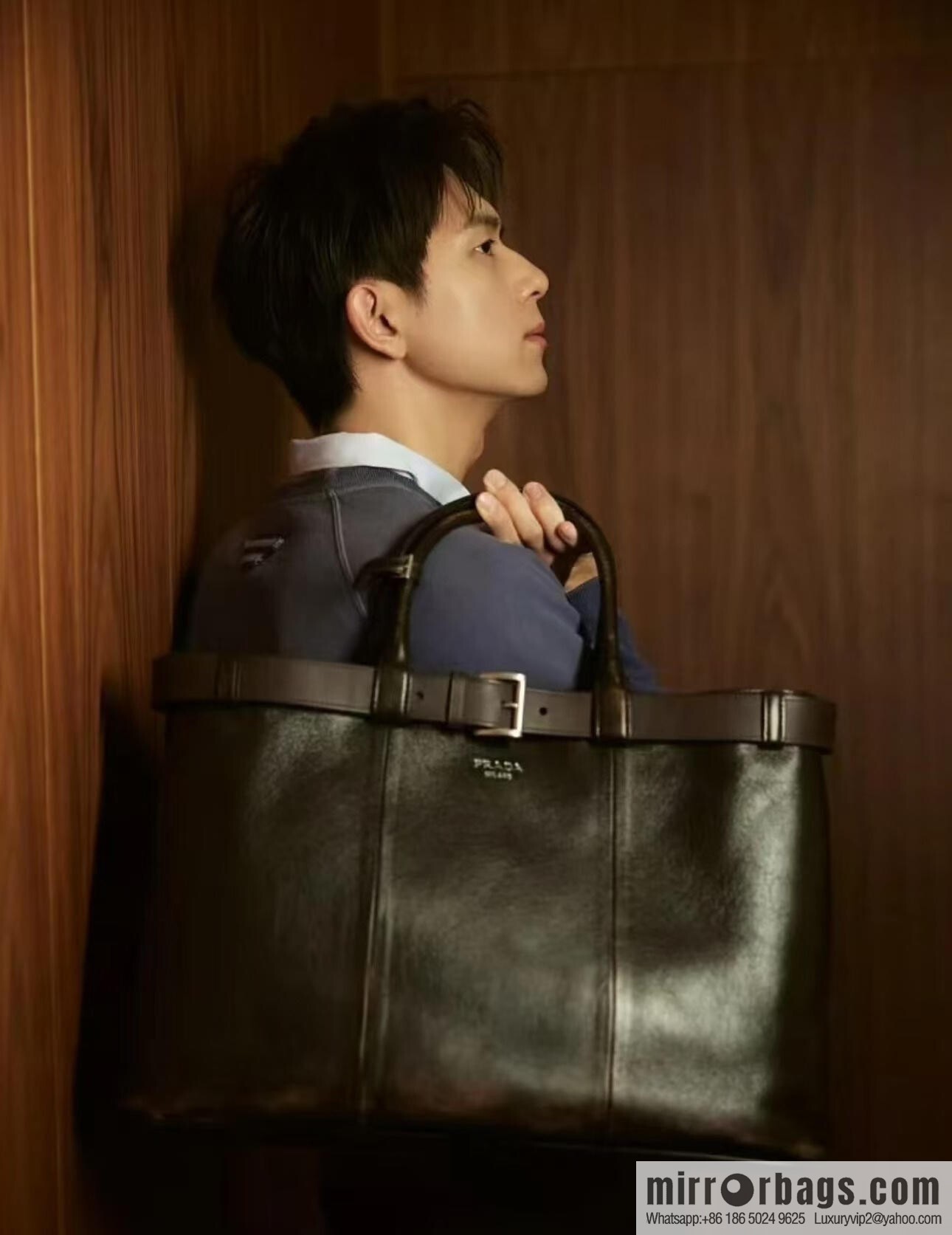 PRADA new men's bag 1BG126 extra large imitation old leather, coffee color