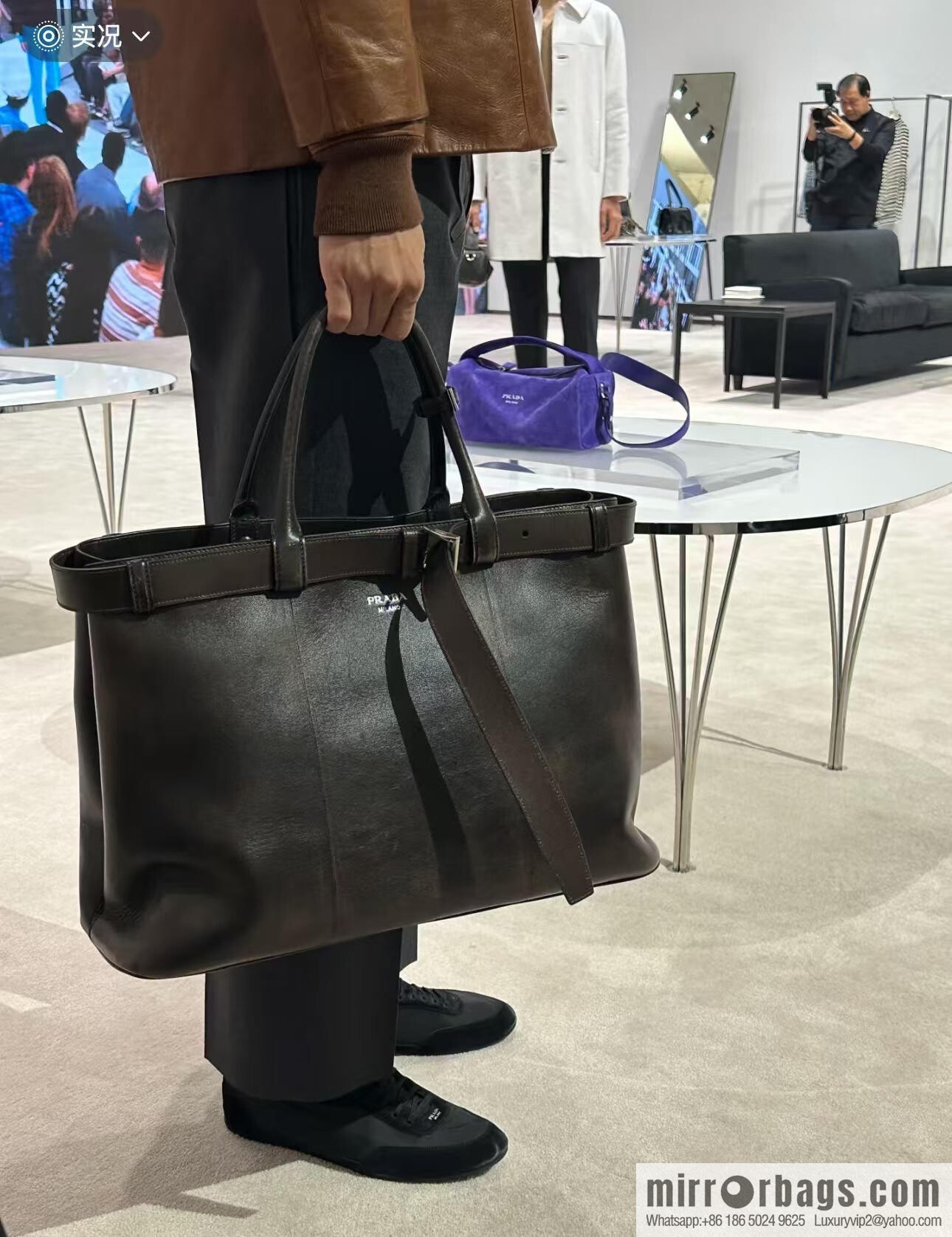 PRADA new men's bag 1BG126 extra large imitation old leather, coffee color