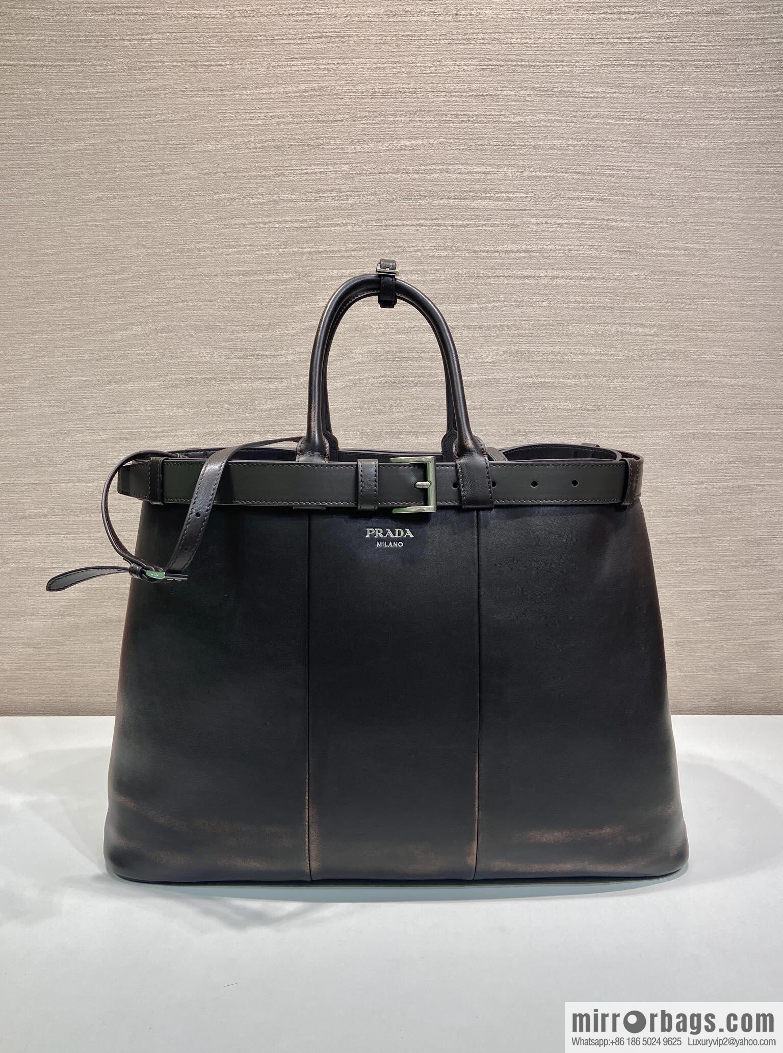 PRADA new men's bag 1BG126 extra large imitation old leather, coffee color