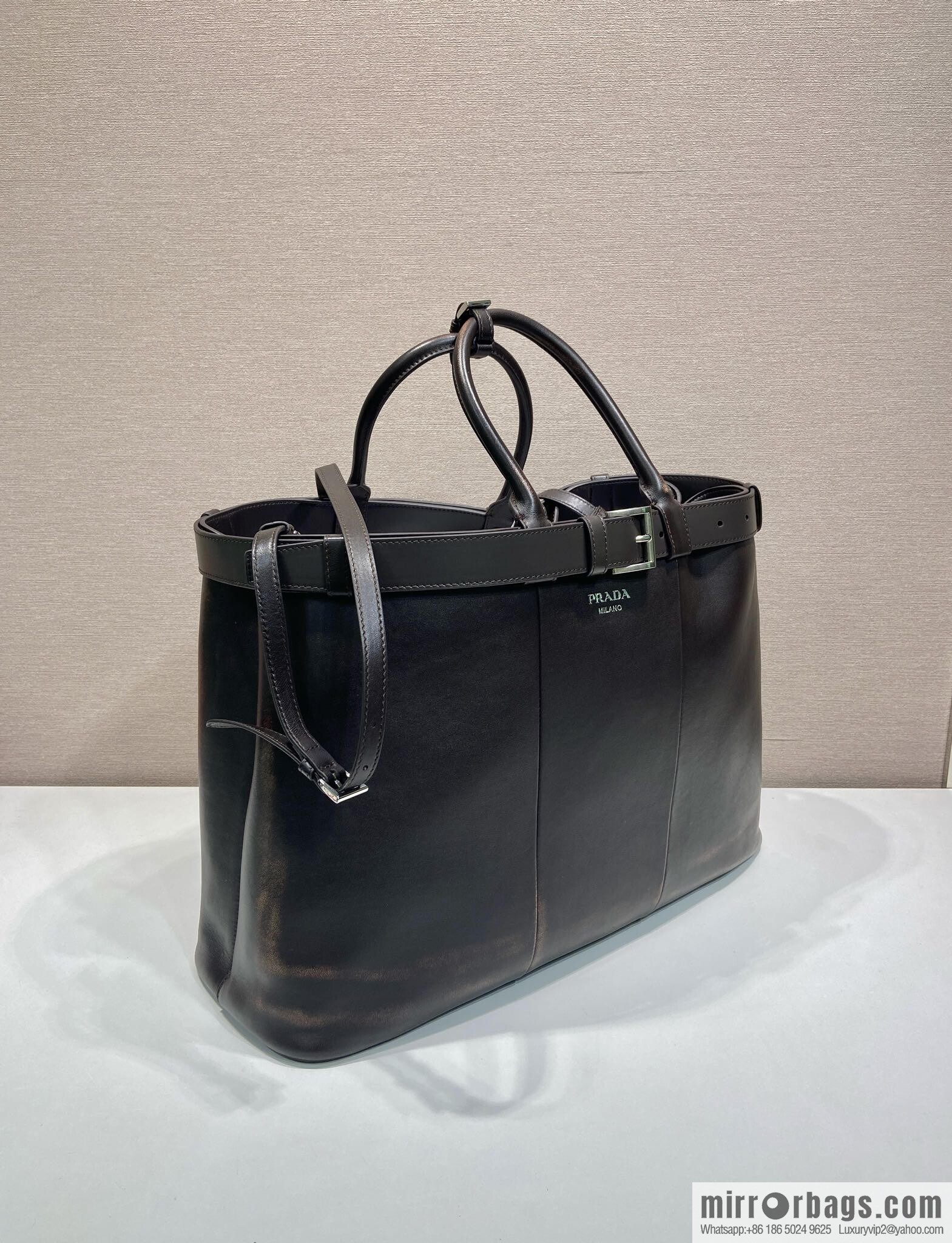 PRADA new men's bag 1BG126 extra large imitation old leather, coffee color