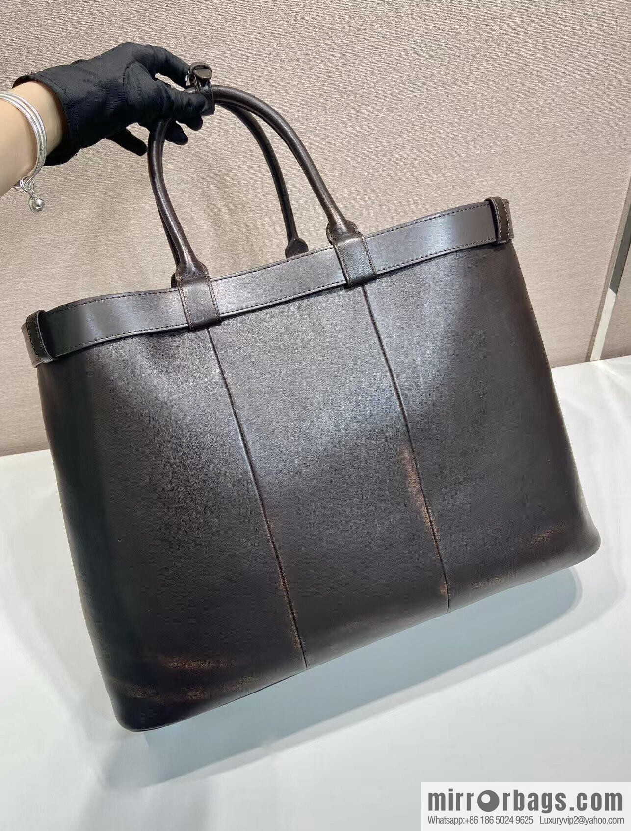 PRADA new men's bag 1BG126 extra large imitation old leather, coffee color