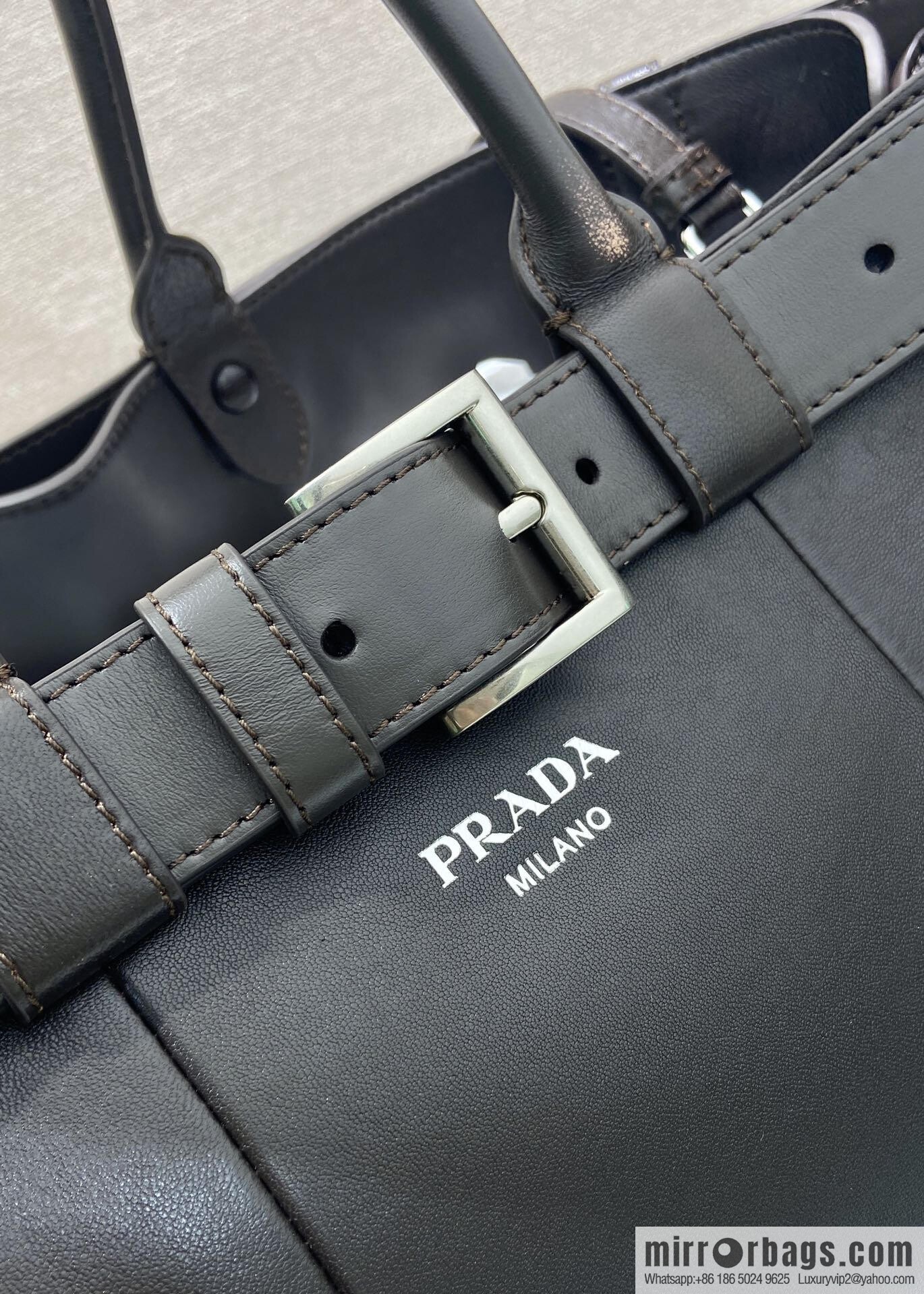 PRADA new men's bag 1BG126 extra large imitation old leather, coffee color