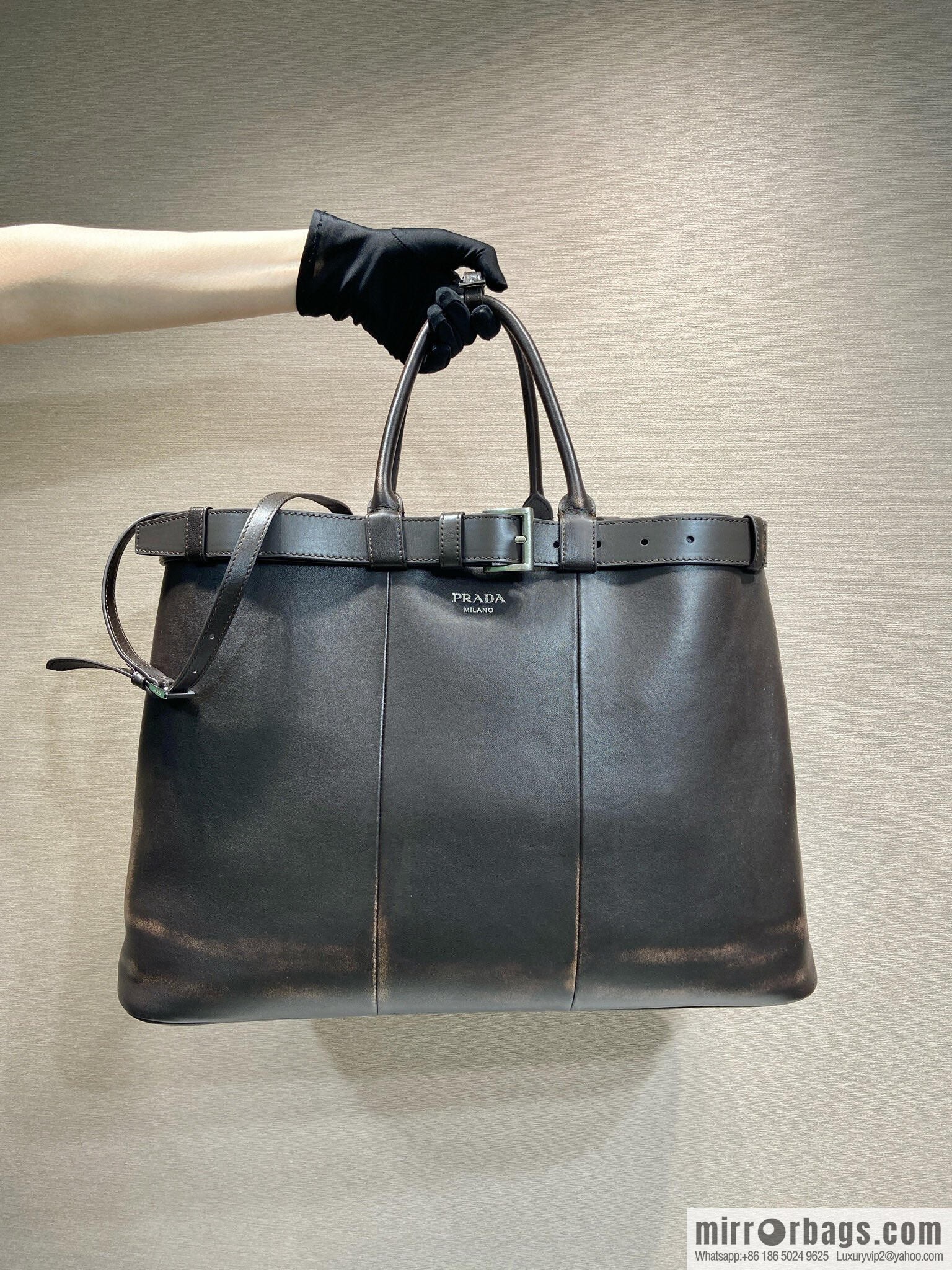 PRADA new men's bag 1BG126 extra large imitation old leather, coffee color