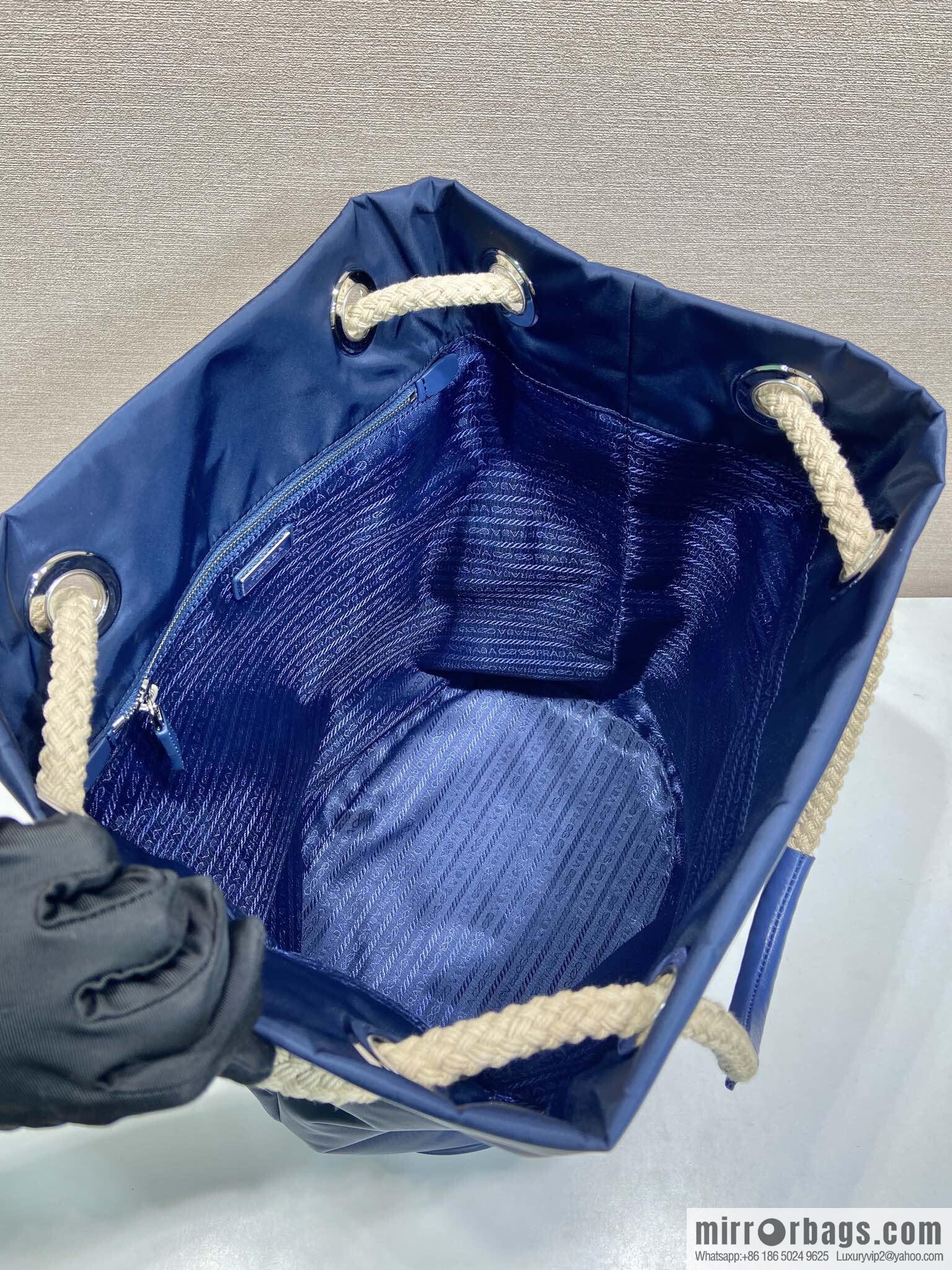 PRADA men's bucket bag 2VG133 catwalk model, blue