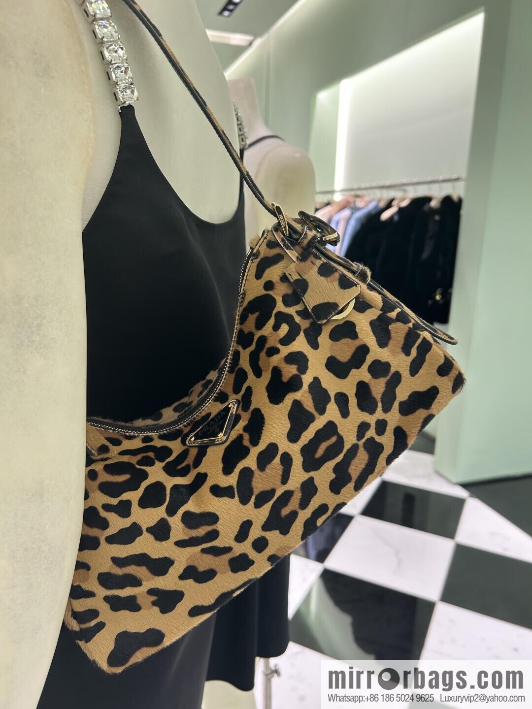PRADA new Aimee armpit bag 1BC229 leopard print