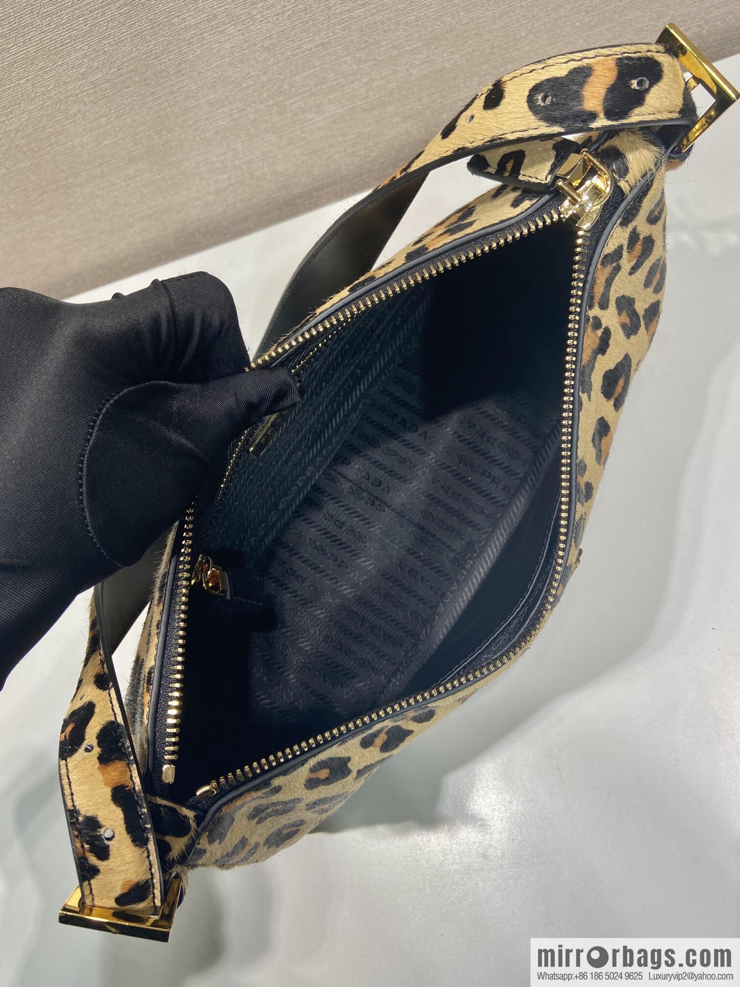 PRADA new Aimee armpit bag 1BC229 leopard print