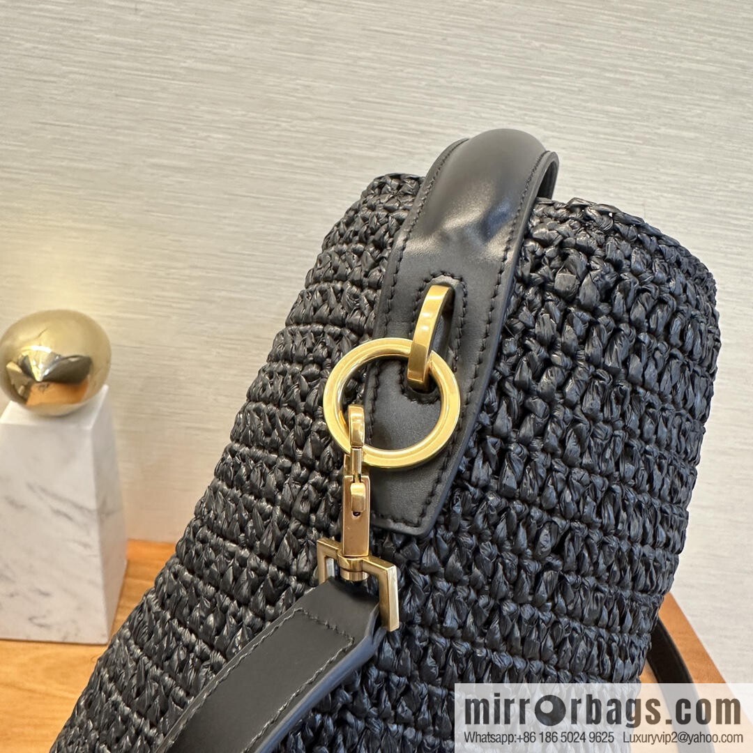 YSL Woven Bucket Bag _ 773991 Black