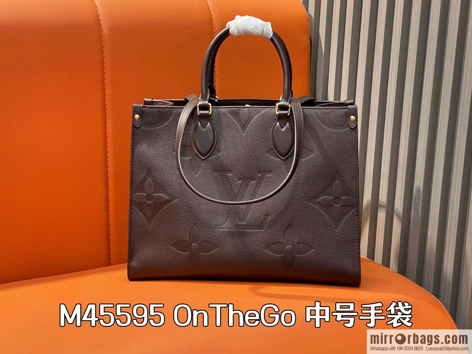 [Boutique‑grade] M45595 chocolate color, full leather embossed square bag mommy bag OnTheGo medium handbag