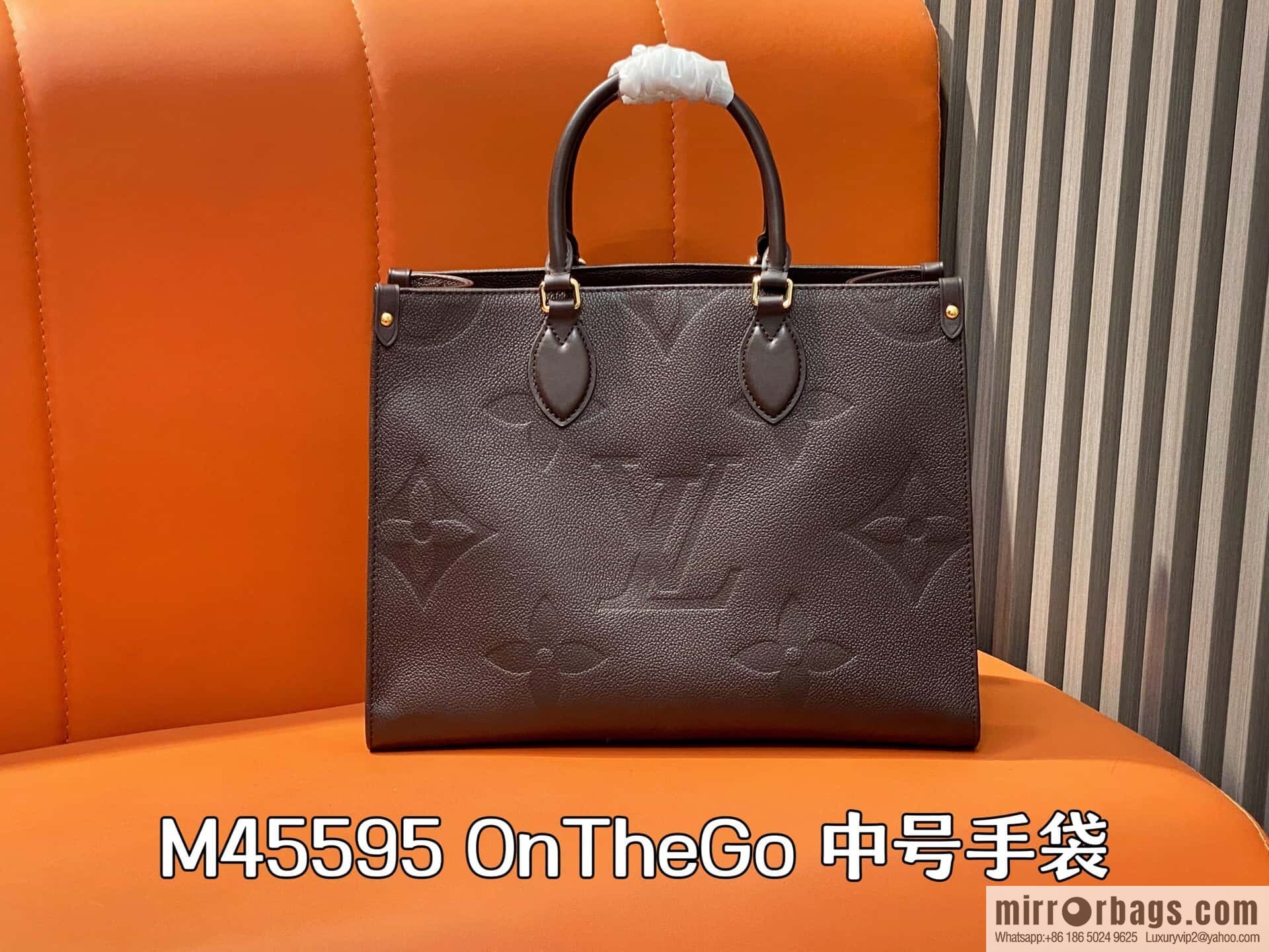 [Boutique‑grade] M45595 chocolate color, full leather embossed square bag mommy bag OnTheGo medium handbag