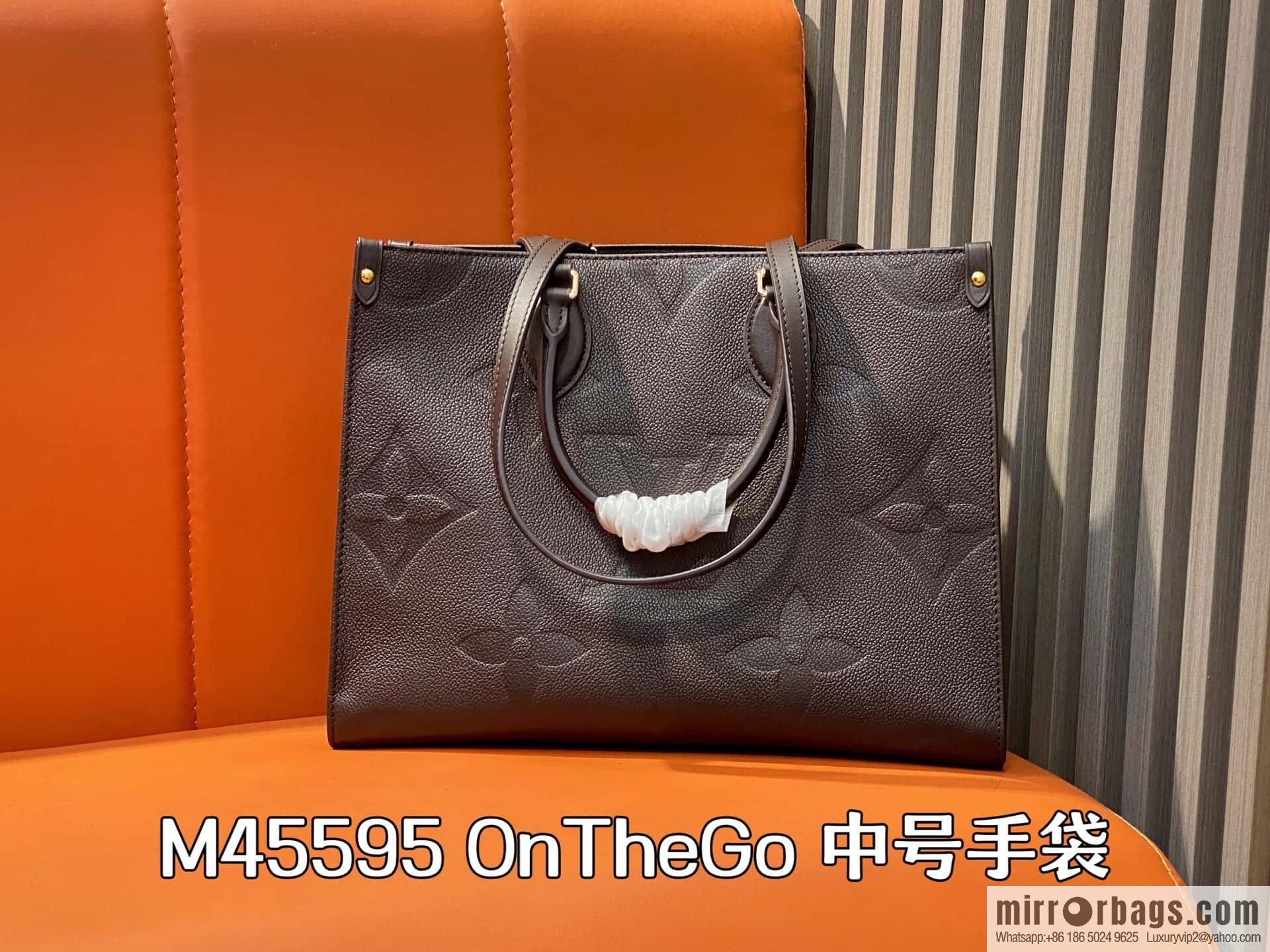 [Boutique‑grade] M45595 chocolate color, full leather embossed square bag mommy bag OnTheGo medium handbag