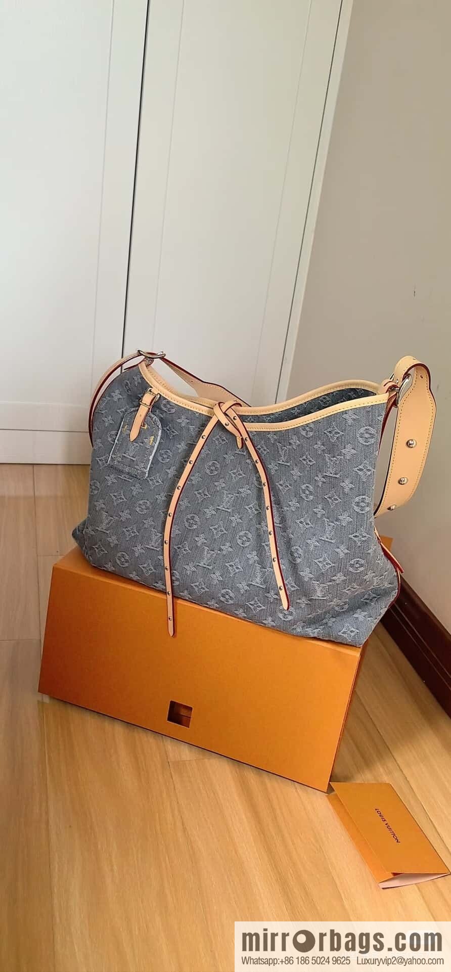 [Boutique‑grade] M13289 gray, denim shopping bag CARRYALL medium handbag