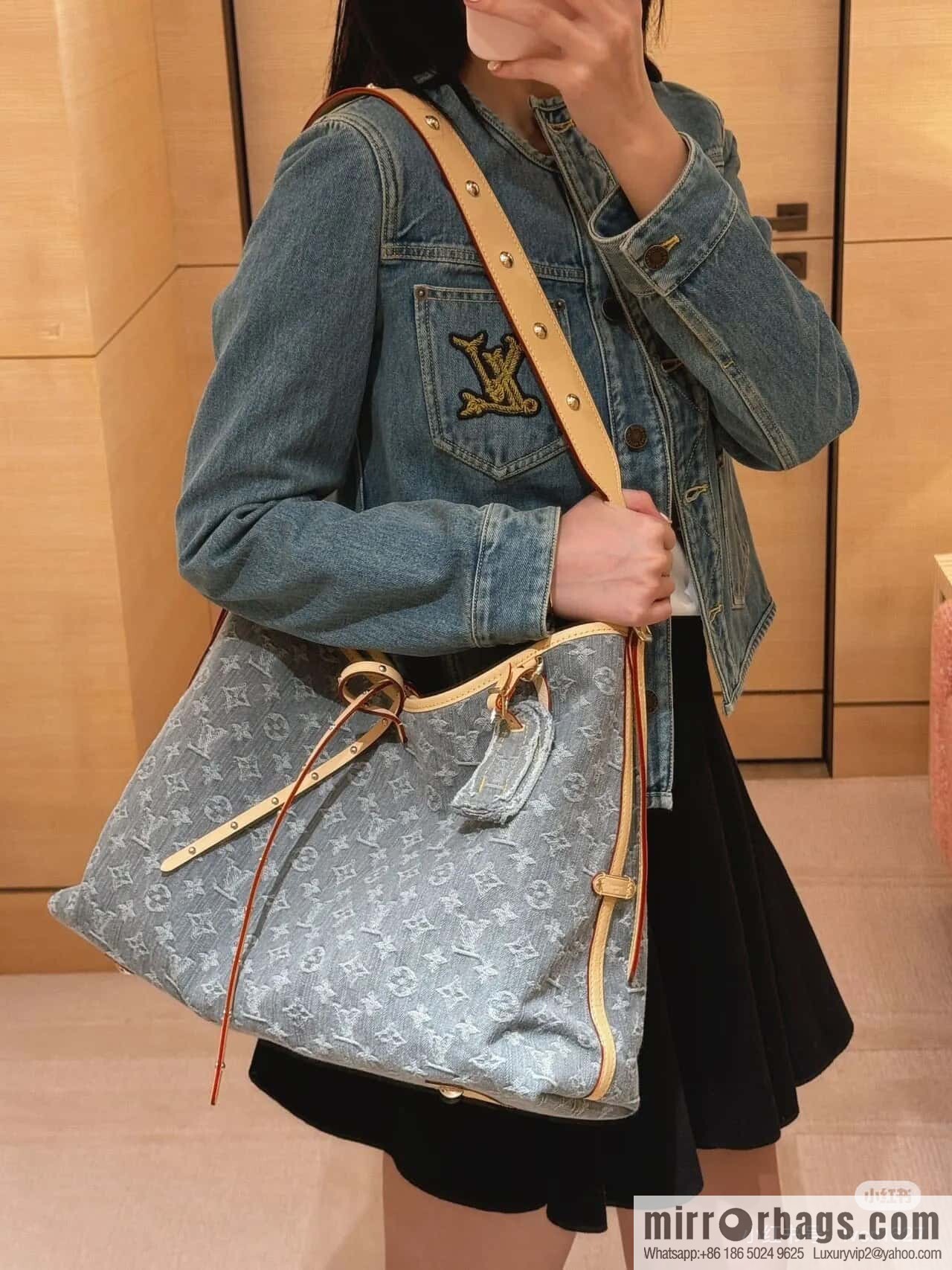[Boutique‑grade] M13289 gray, denim shopping bag CARRYALL medium handbag