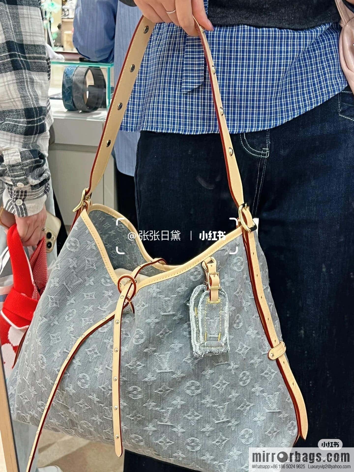 [Boutique‑grade] M13289 gray, denim shopping bag CARRYALL medium handbag