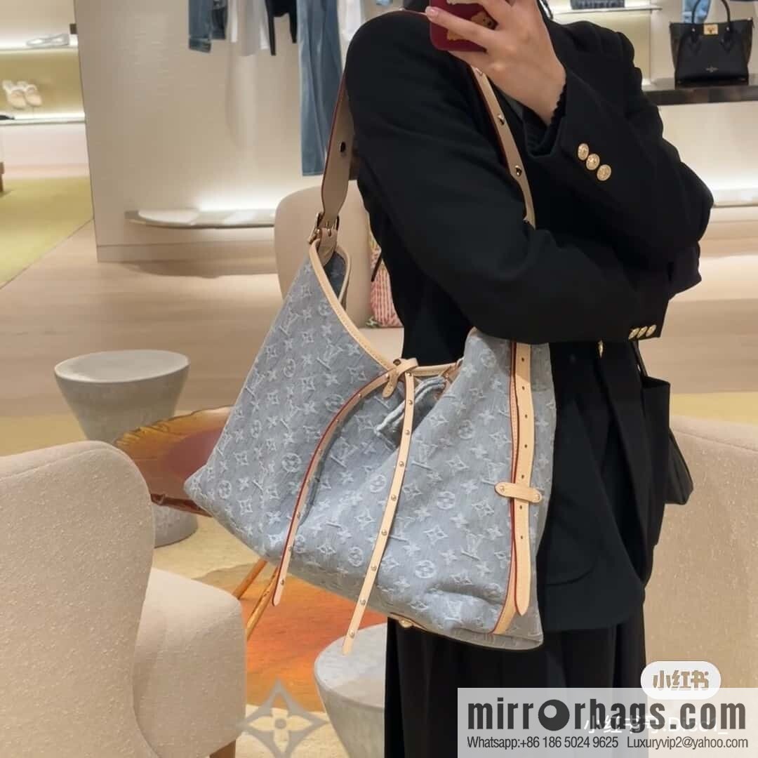 [Boutique‑grade] M13289 gray, denim shopping bag CARRYALL medium handbag