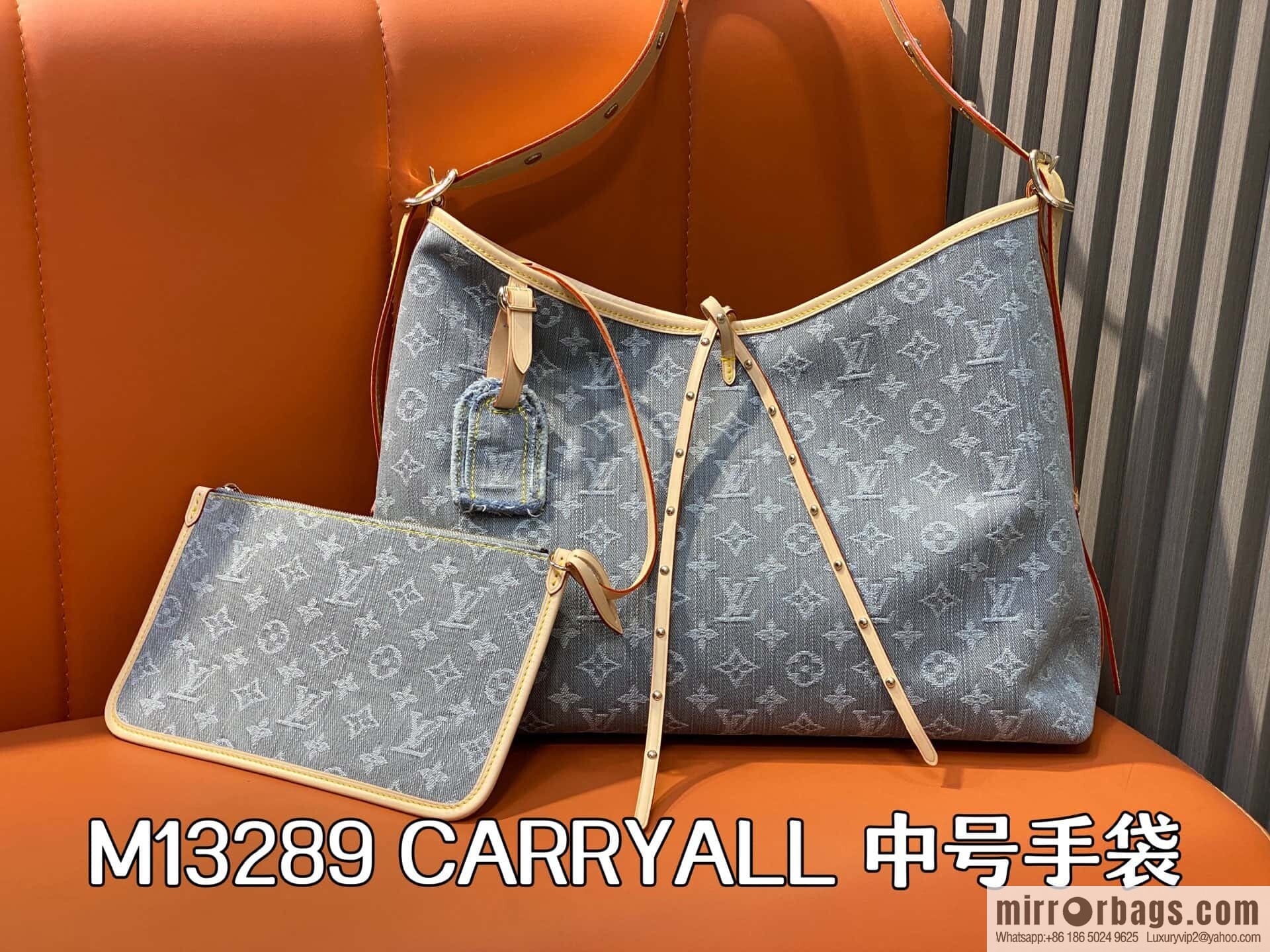 [Boutique‑grade] M13289 gray, denim shopping bag CARRYALL medium handbag