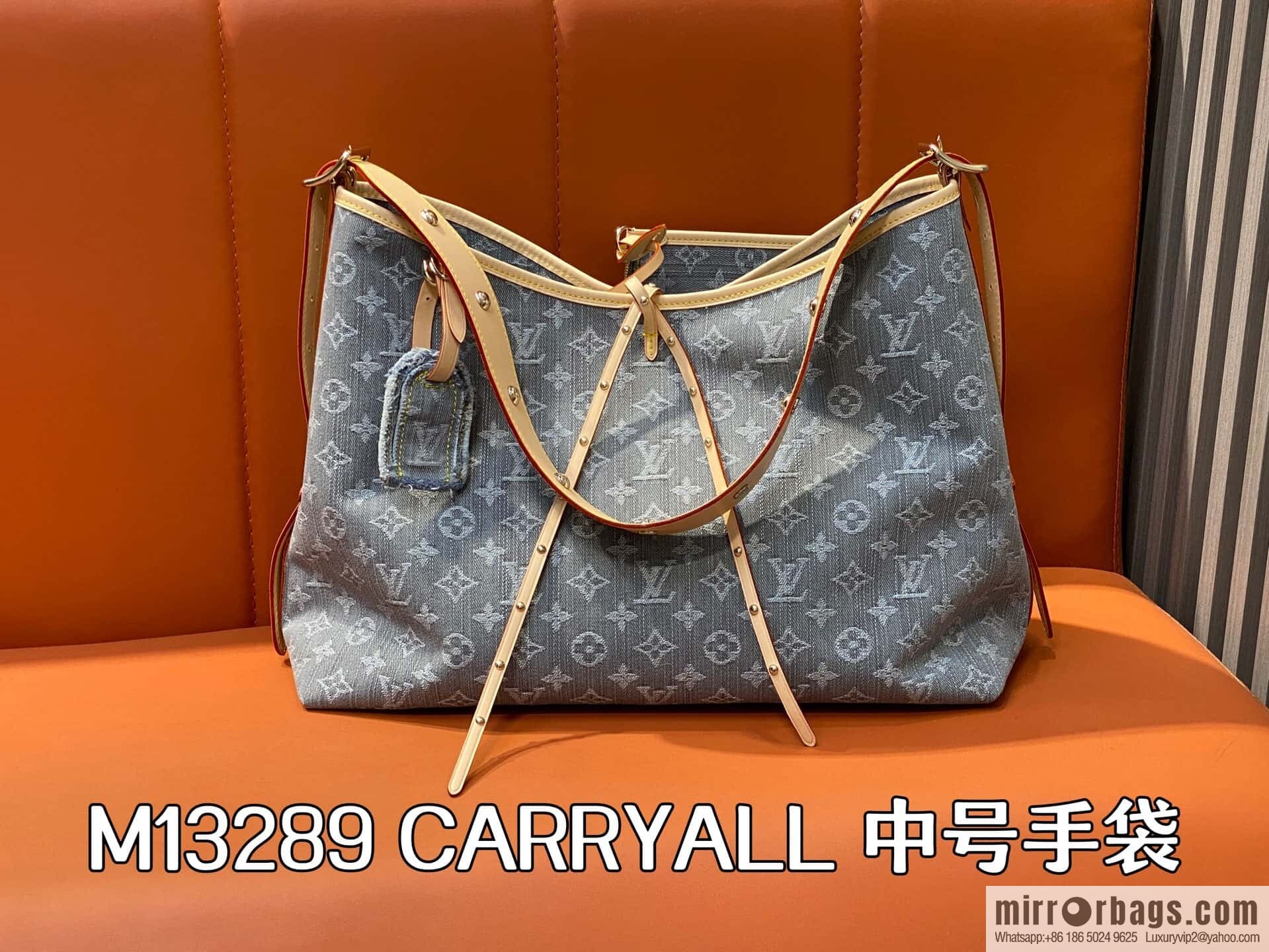 [Boutique‑grade] M13289 gray, denim shopping bag CARRYALL medium handbag