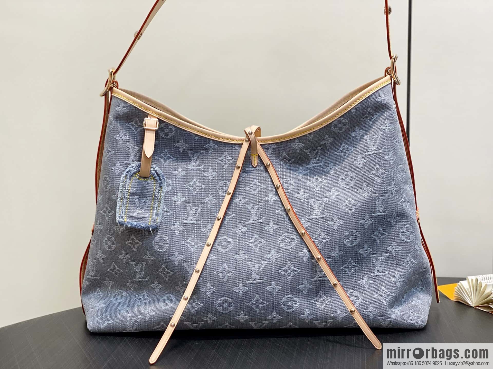 [Boutique‑grade] M13289 gray, denim shopping bag CARRYALL medium handbag