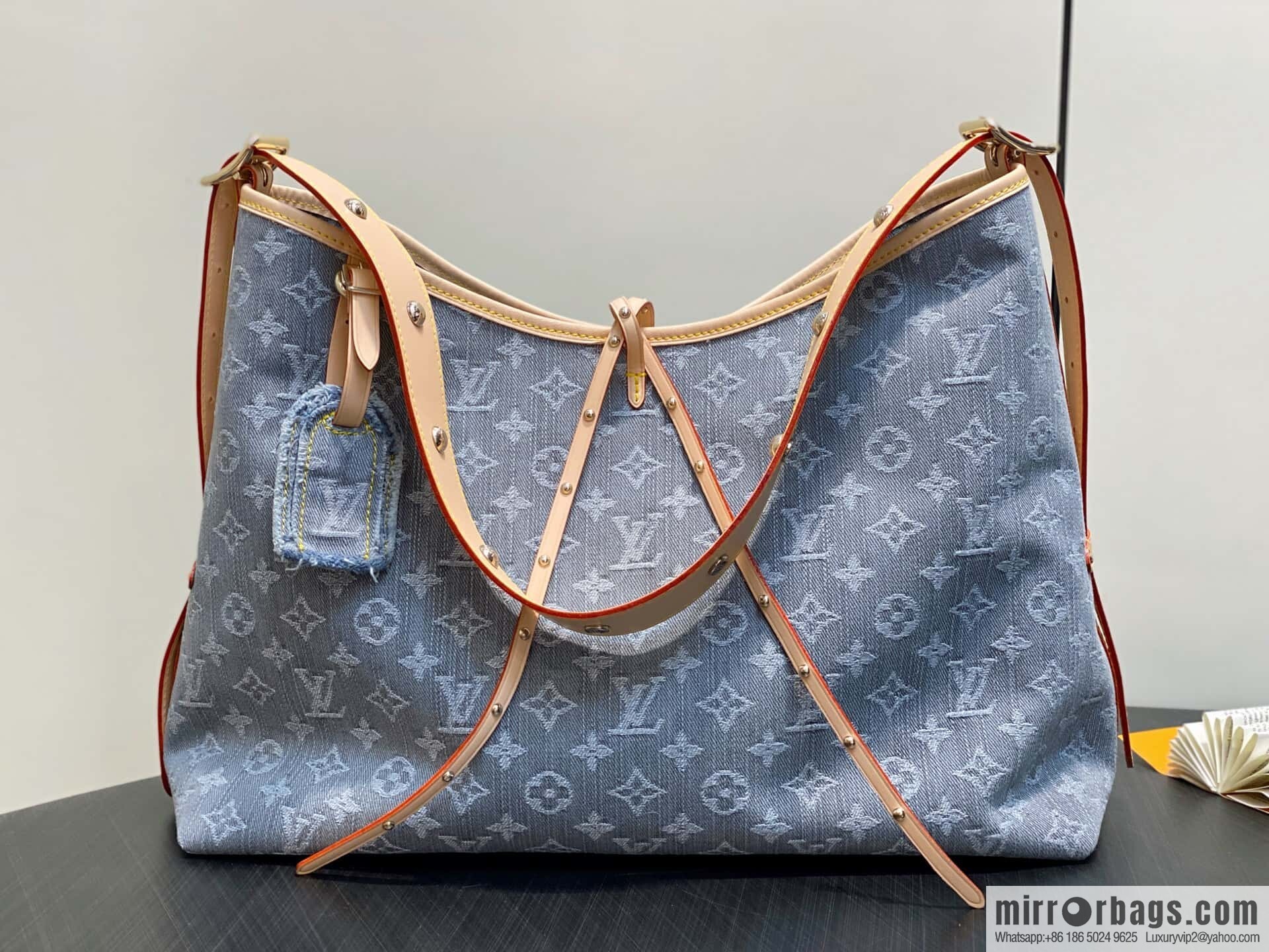 [Boutique‑grade] M13289 gray, denim shopping bag CARRYALL medium handbag
