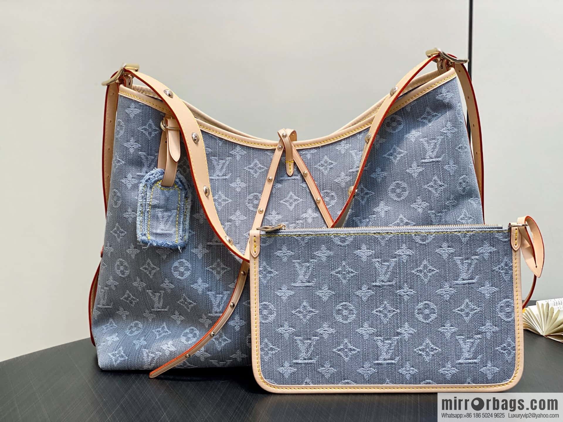 [Boutique‑grade] M13289 gray, denim shopping bag CARRYALL medium handbag