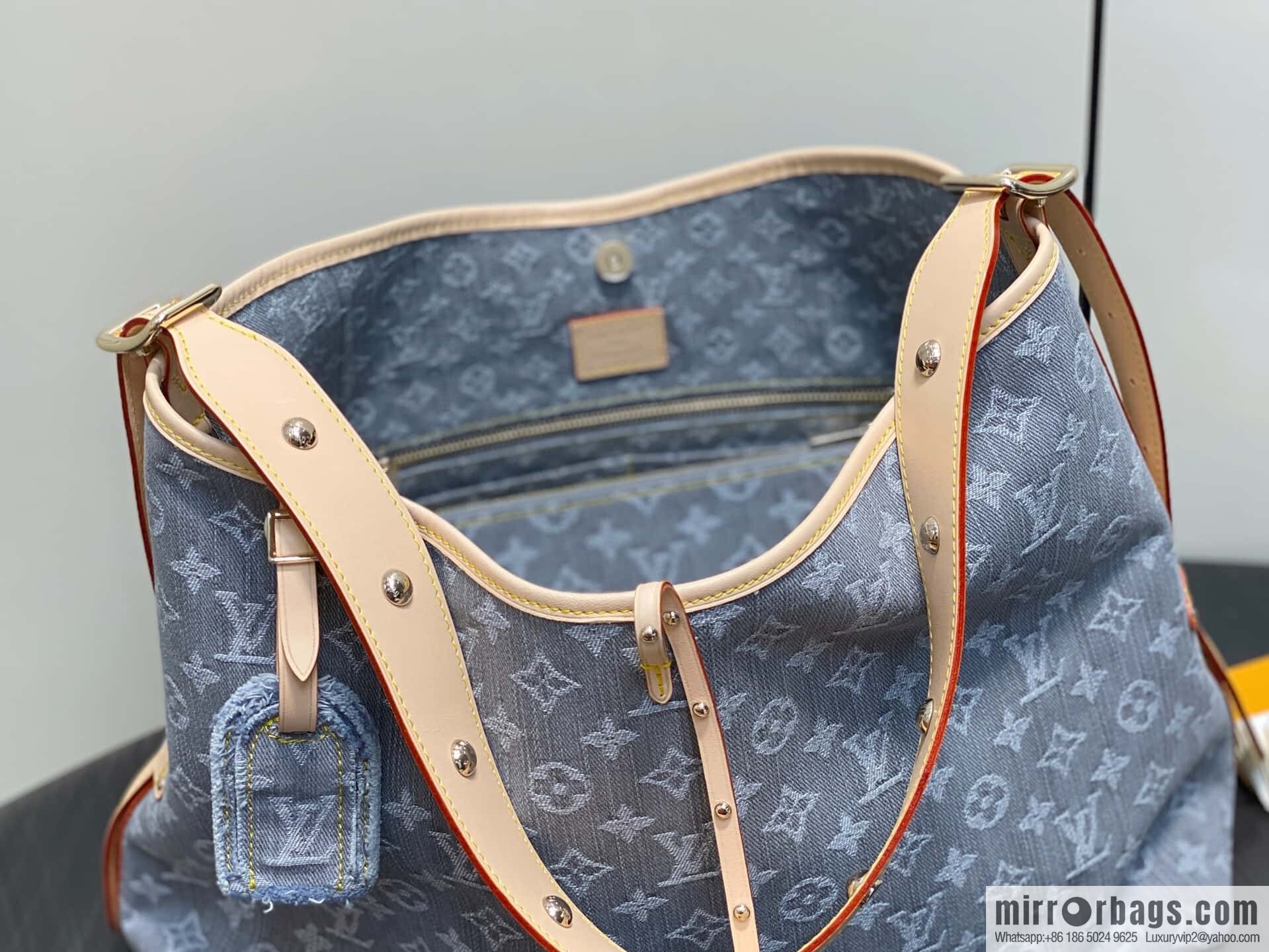 [Boutique‑grade] M13289 gray, denim shopping bag CARRYALL medium handbag