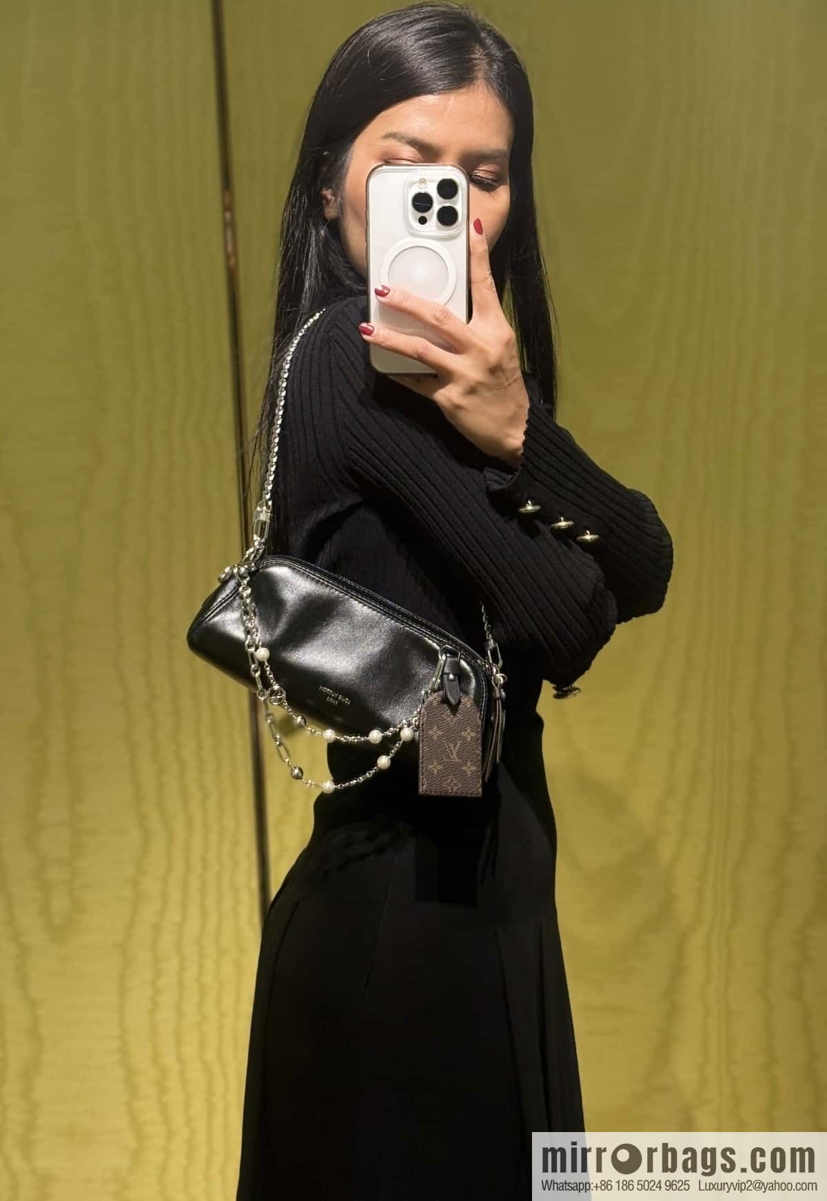 [Original order boutique] M14544 black, full leather chain bag POCHETTE VIBE handbag
