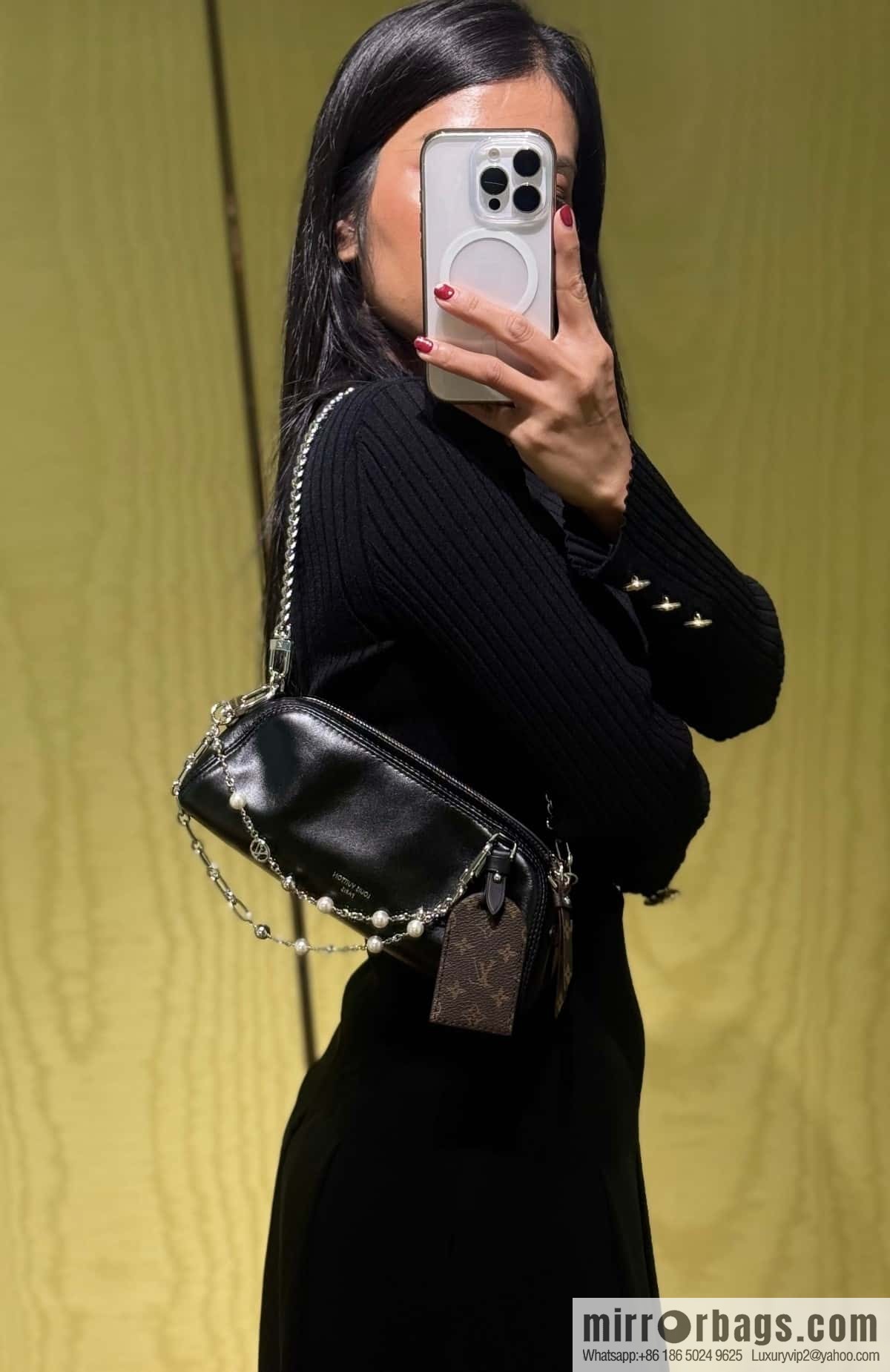 [Original order boutique] M14544 black, full leather chain bag POCHETTE VIBE handbag