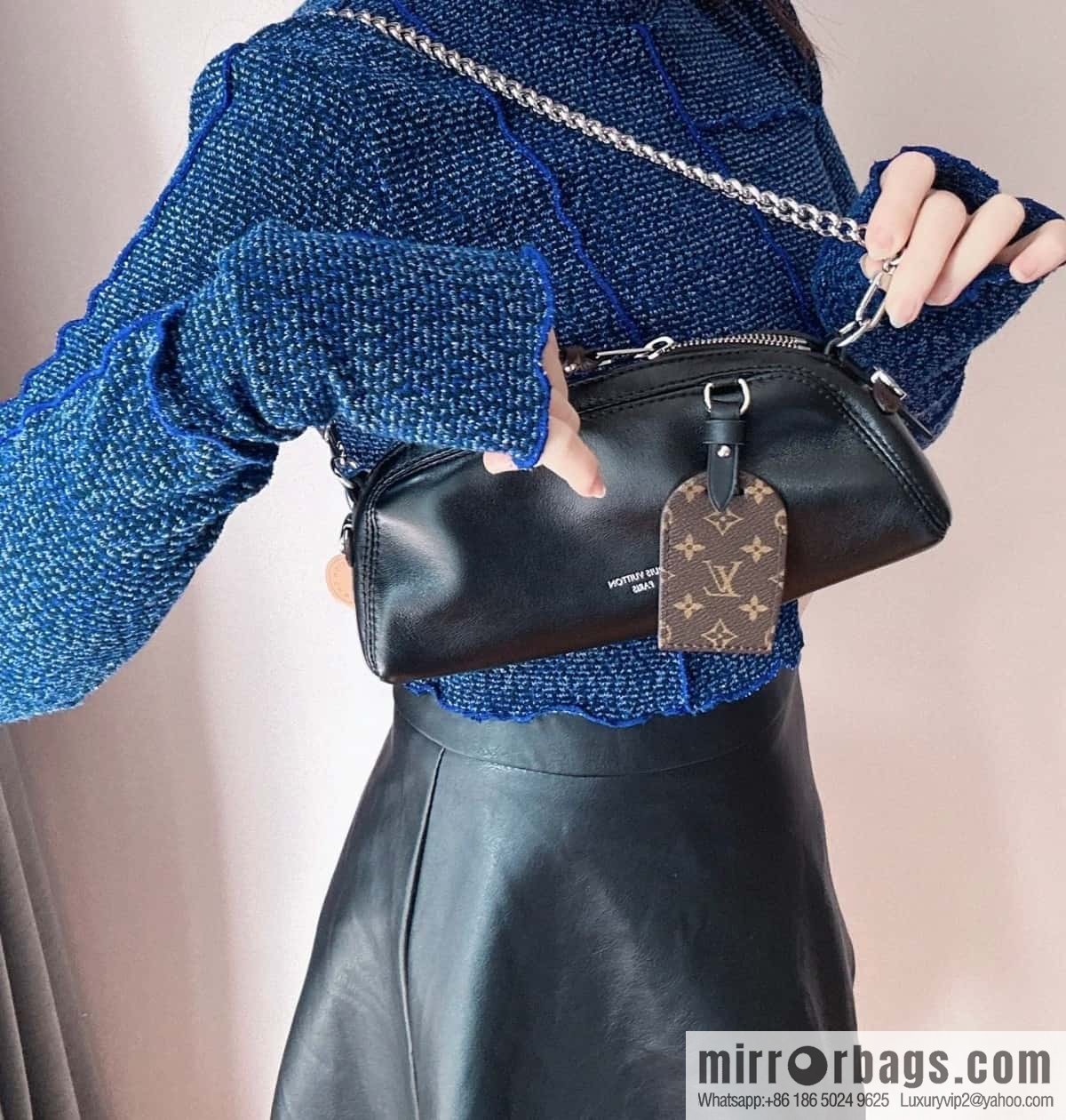 [Original order boutique] M14544 black, full leather chain bag POCHETTE VIBE handbag