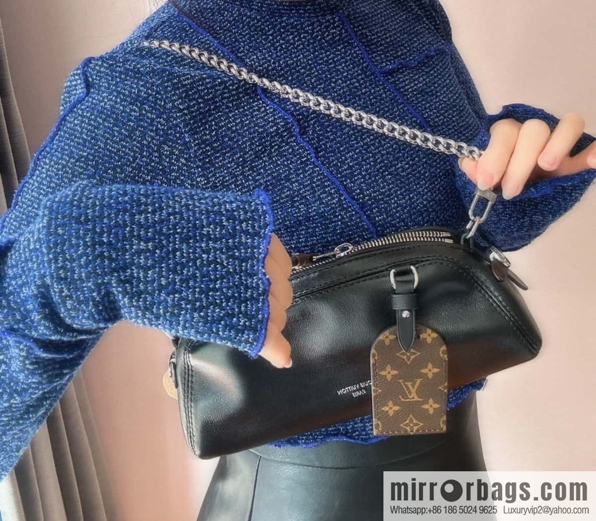 [Original order boutique] M14544 black, full leather chain bag POCHETTE VIBE handbag