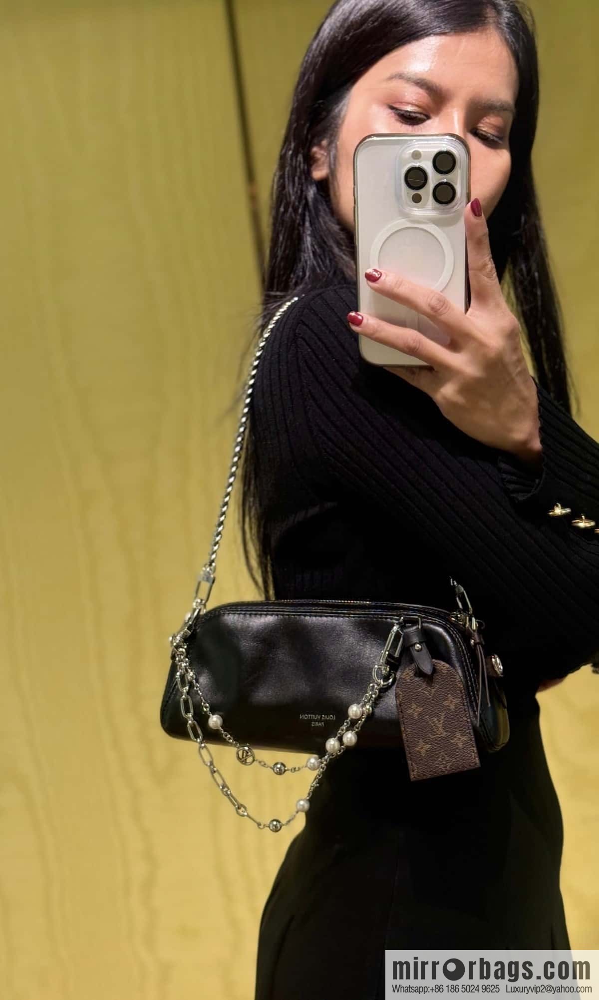 [Original order boutique] M14544 black, full leather chain bag POCHETTE VIBE handbag