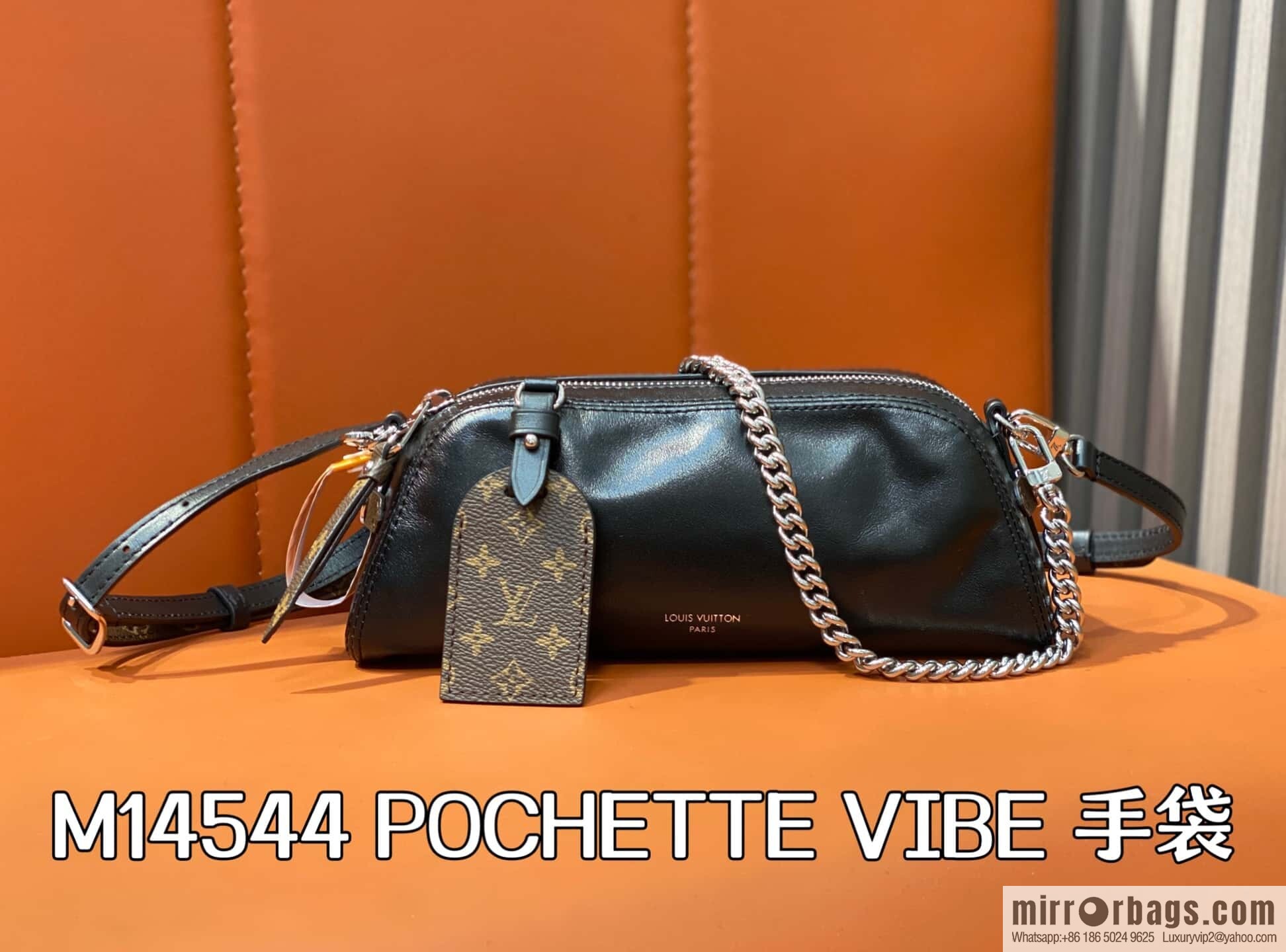 [Original order boutique] M14544 black, full leather chain bag POCHETTE VIBE handbag