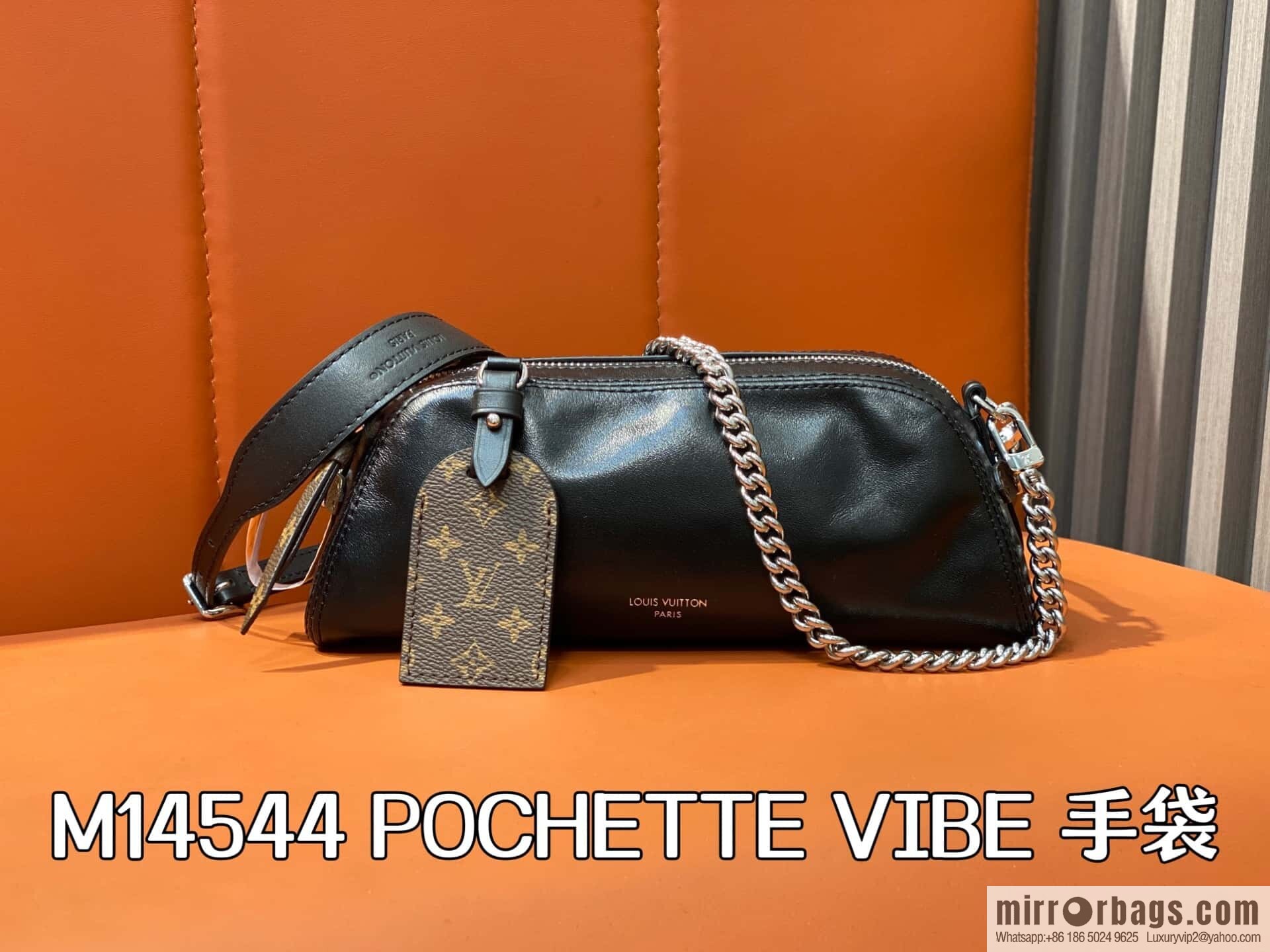 [Original order boutique] M14544 black, full leather chain bag POCHETTE VIBE handbag