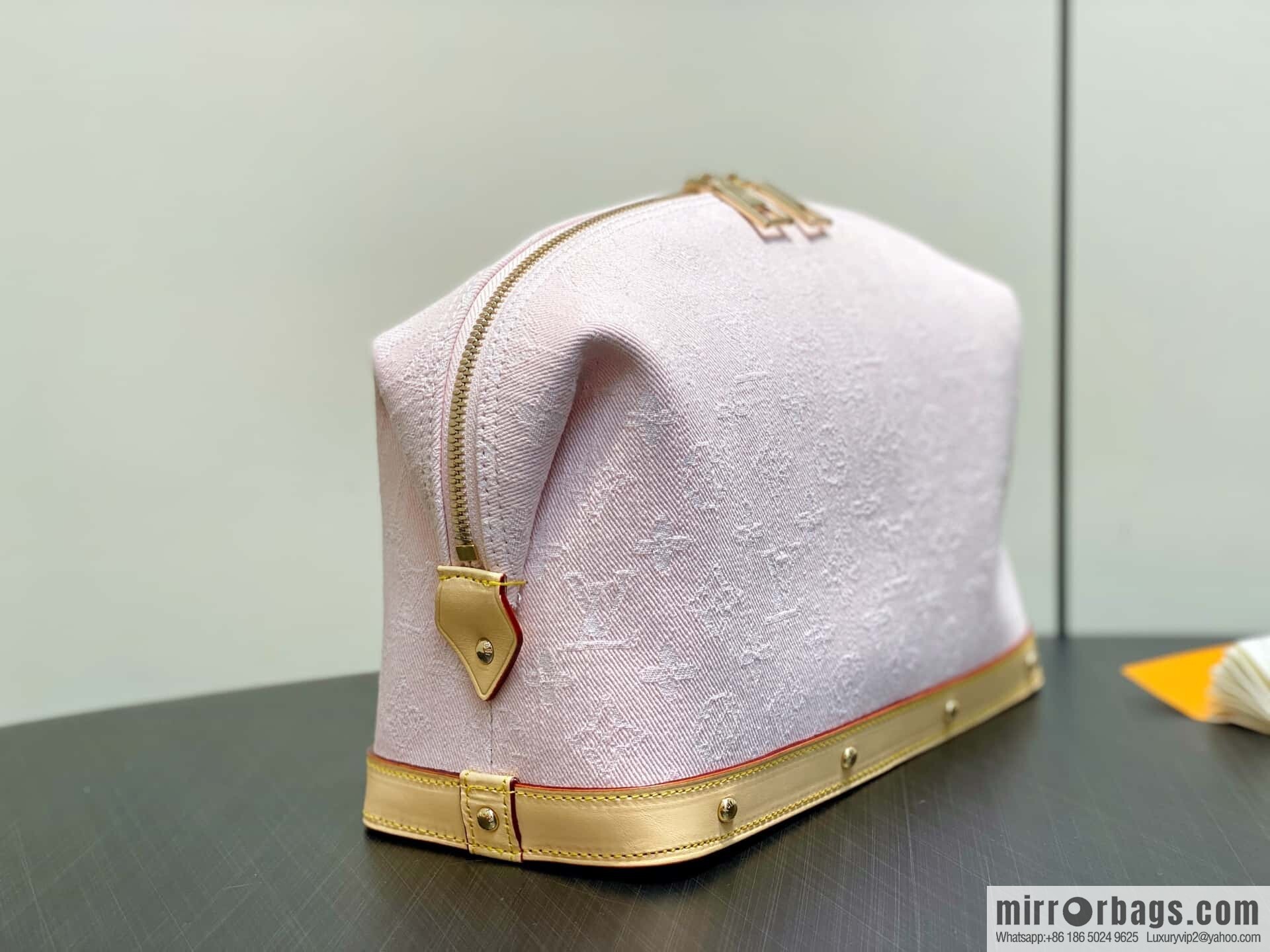 M13750 pink, denim cosmetic bag POCHETTE COSMÉTIQUE large cosmetic bag