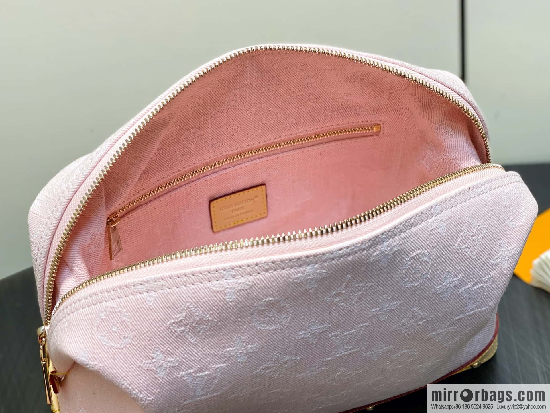M13750 pink, denim cosmetic bag POCHETTE COSMÉTIQUE large cosmetic bag