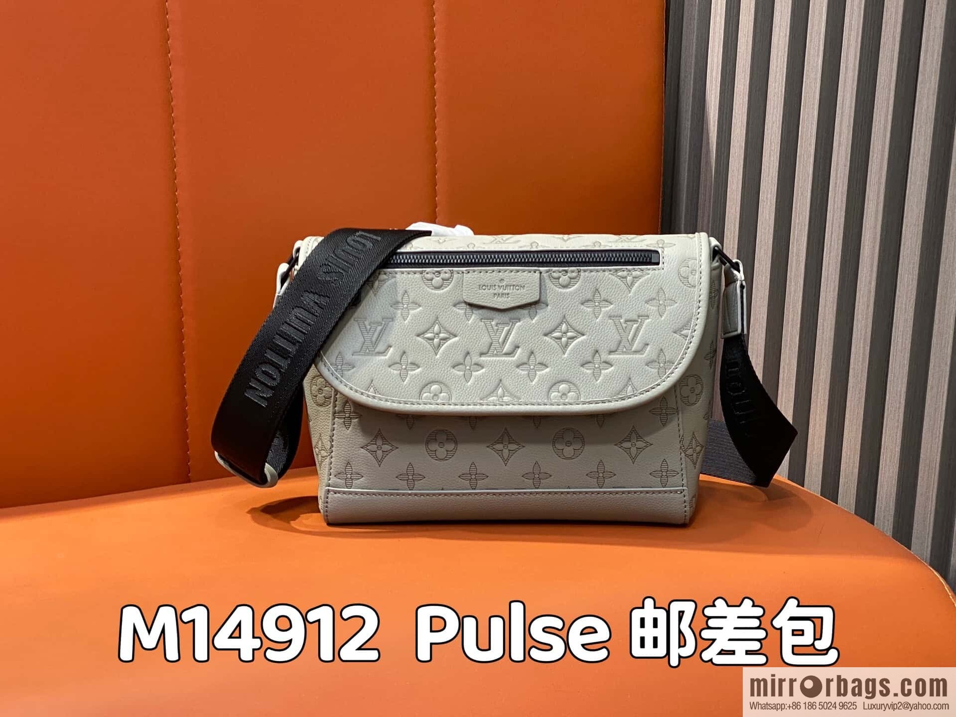 [Original order boutique] M14912 gray, full leather embossed men's bag messenger bag Pulse messenger bag