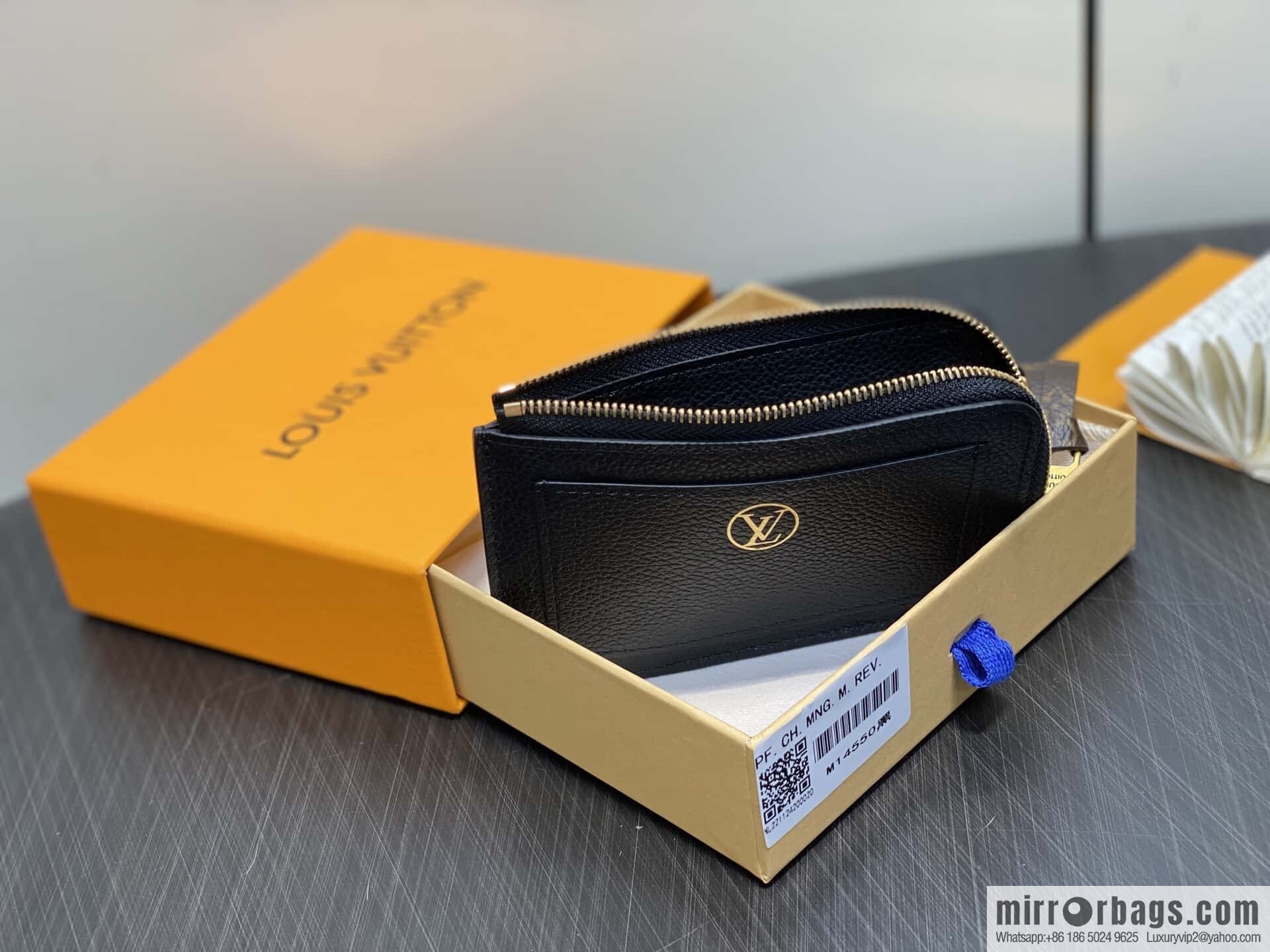 [Original order boutique] M14550 black, full leather card bag change bag, the new LOW KEY zipper card clip of the season M14551 brown