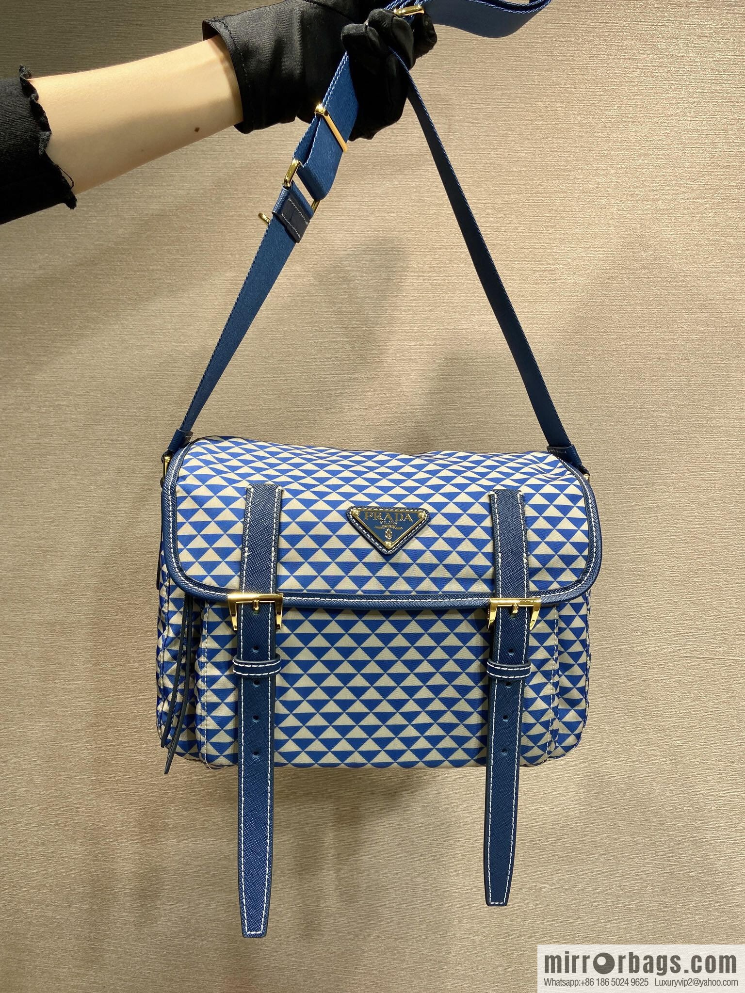 PRADA's new Symbole1BD383 messenger bag, blue