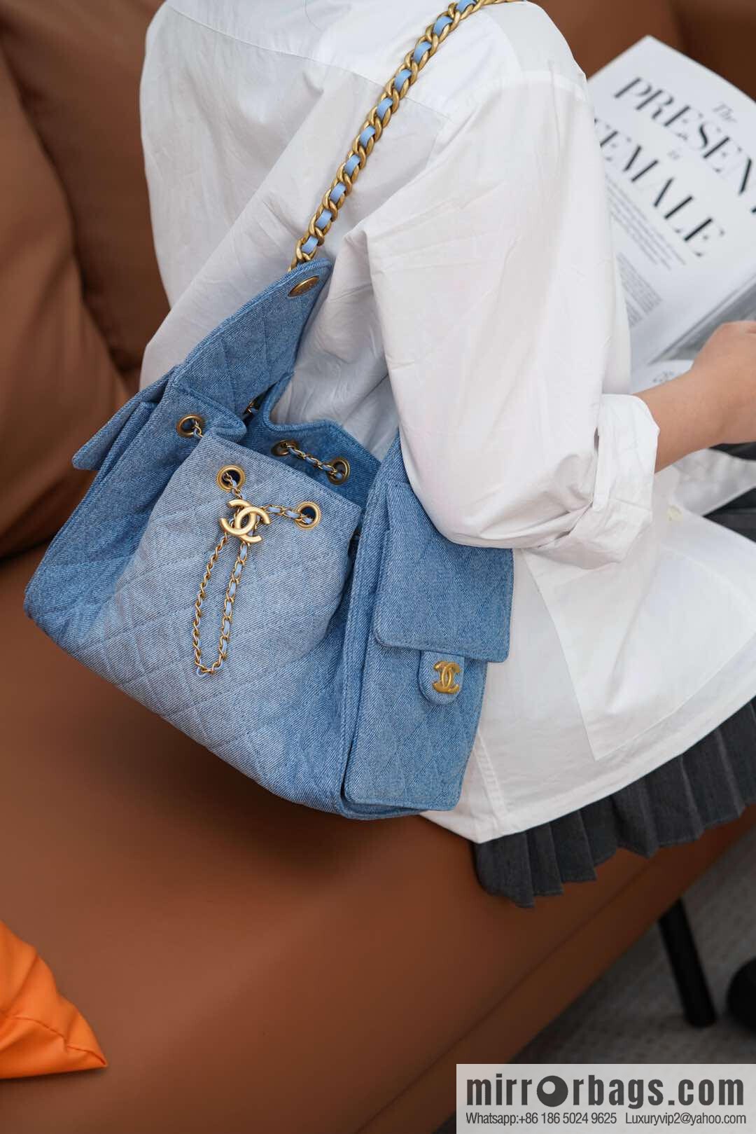 ππ‘ππ§ππ₯ πππ¬ π¬π¦ππ₯π₯ π‘π¨ππ¨ Drawstring Bucket Bag, Denim Blue π Small AS5293