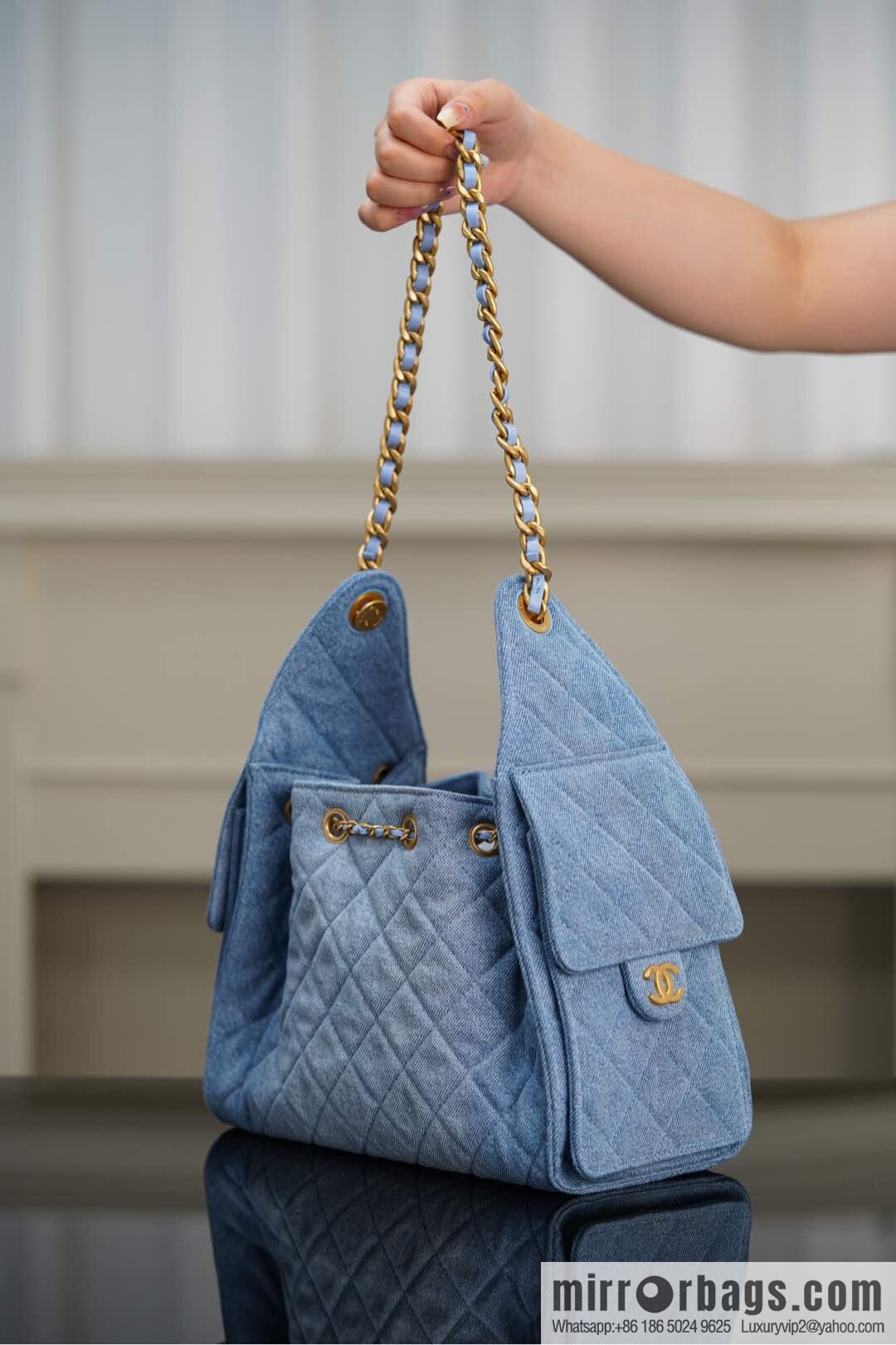 ππ‘ππ§ππ₯ πππ¬ π¬π¦ππ₯π₯ π‘π¨ππ¨ Drawstring Bucket Bag, Denim Blue π Small AS5293