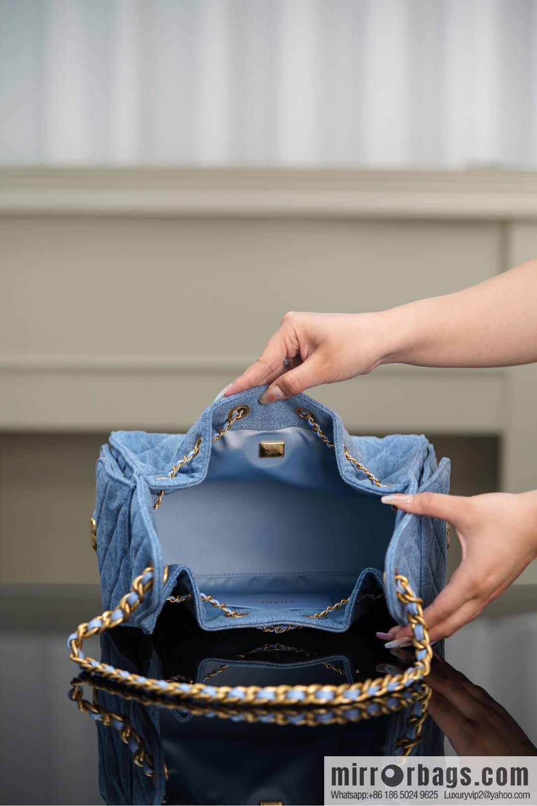 ππ‘ππ§ππ₯ πππ¬ π¬π¦ππ₯π₯ π‘π¨ππ¨ Drawstring Bucket Bag, Denim Blue π Small AS5293
