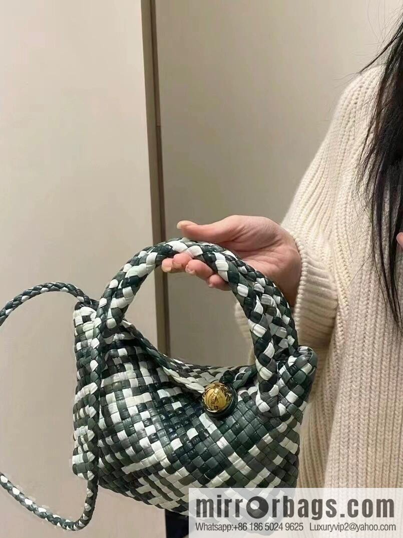 BV small Tosca messenger bag, emerald/aloe vera green/glacier blue color matching 777575