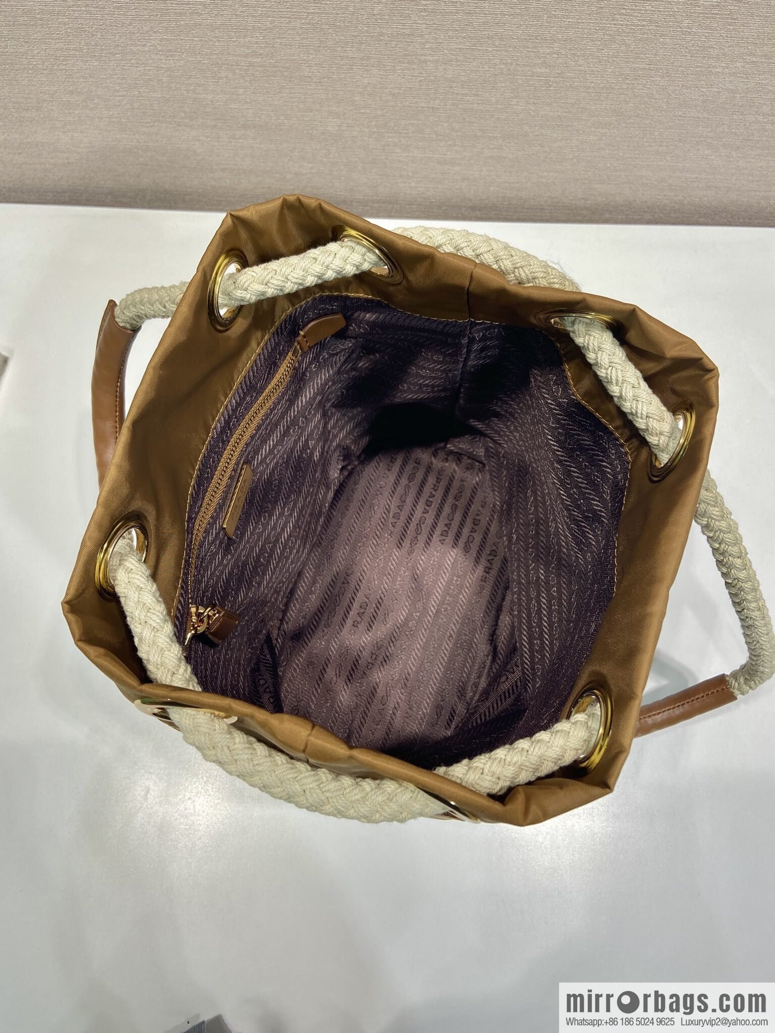 Prada new bucket bag 1BE082 catwalk model, brown.